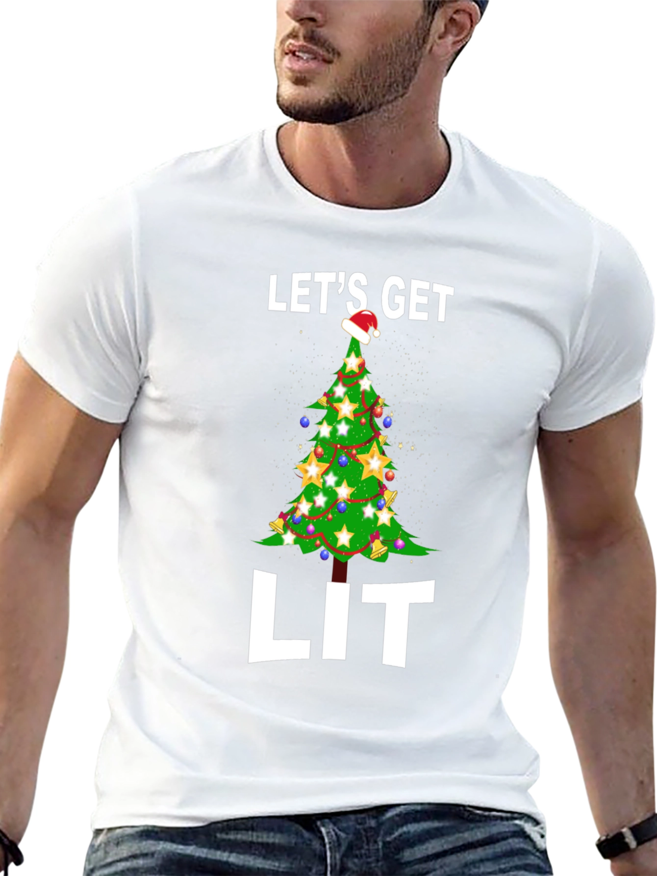 Black Let's Get Lit Christmas Tree Graphic Tee view 13