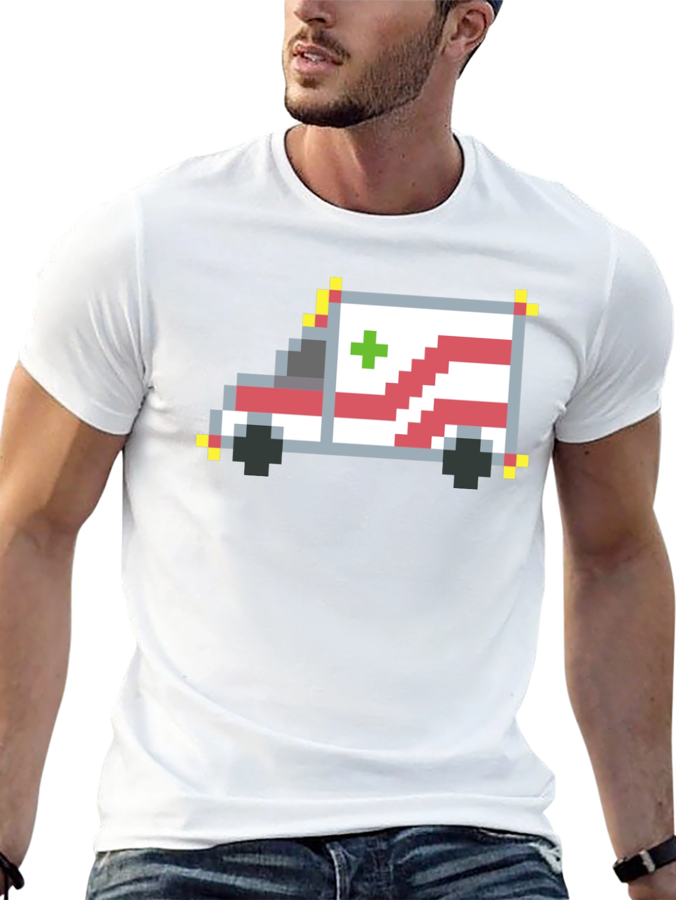 Black Pixel Ambulance Graphic T-Shirt view 13