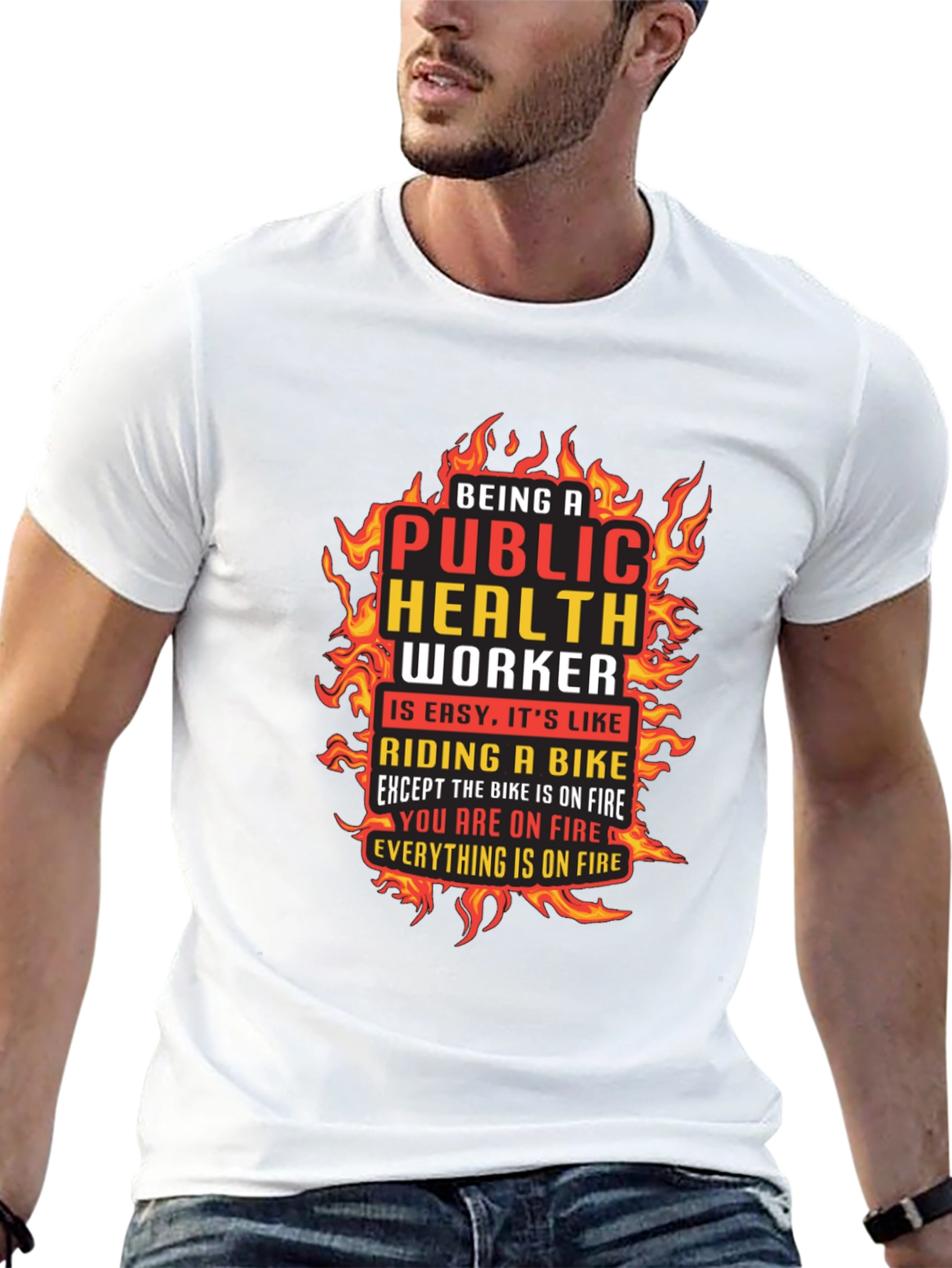 Black Public Health Worker On Fire Graphic T-Shirt view 13