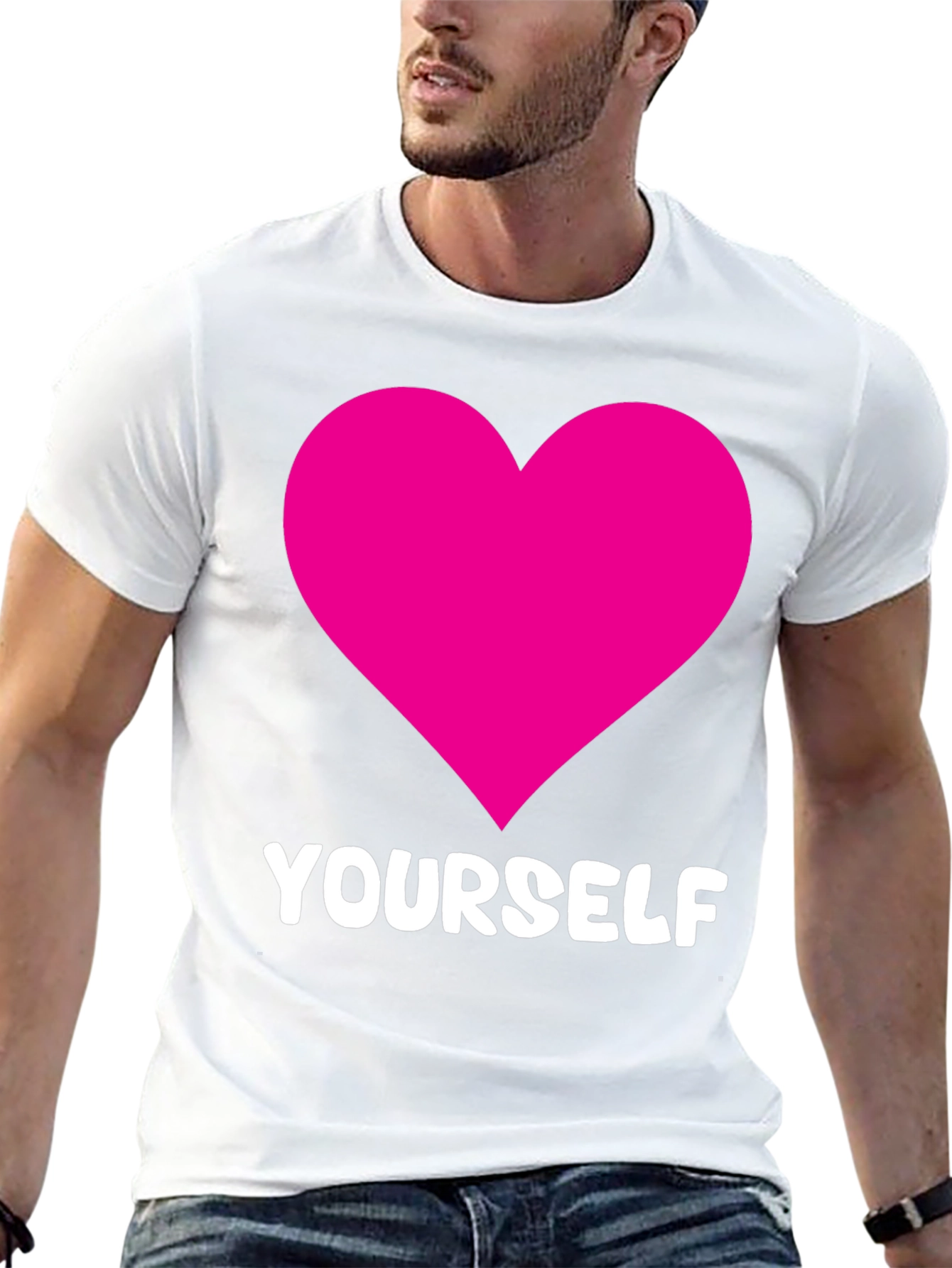 Black Love Yourself T-Shirt - Black with Pink Heart view 13