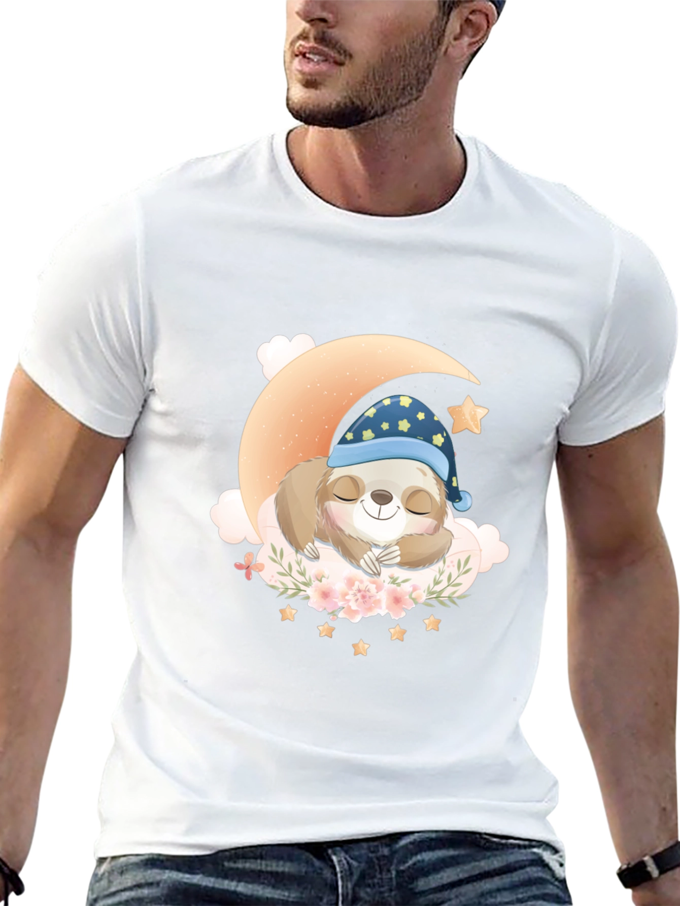 Sloth Sleeping on Moon T-Shirt - Cute Graphic Tee - 13