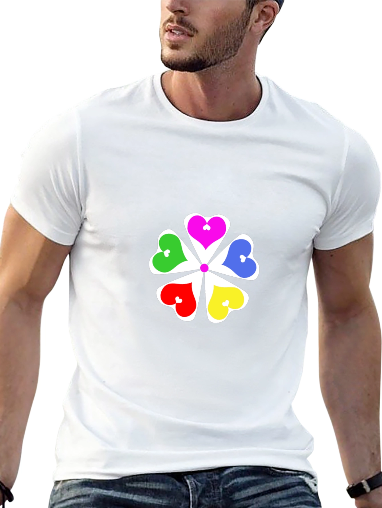 Black Colorful Hearts Flower Graphic T-Shirt - Black view 13