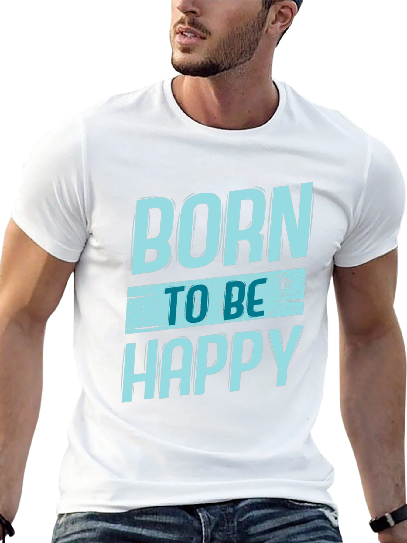 Black Born To Be Happy Graphic Print Black T-Shirt view 13