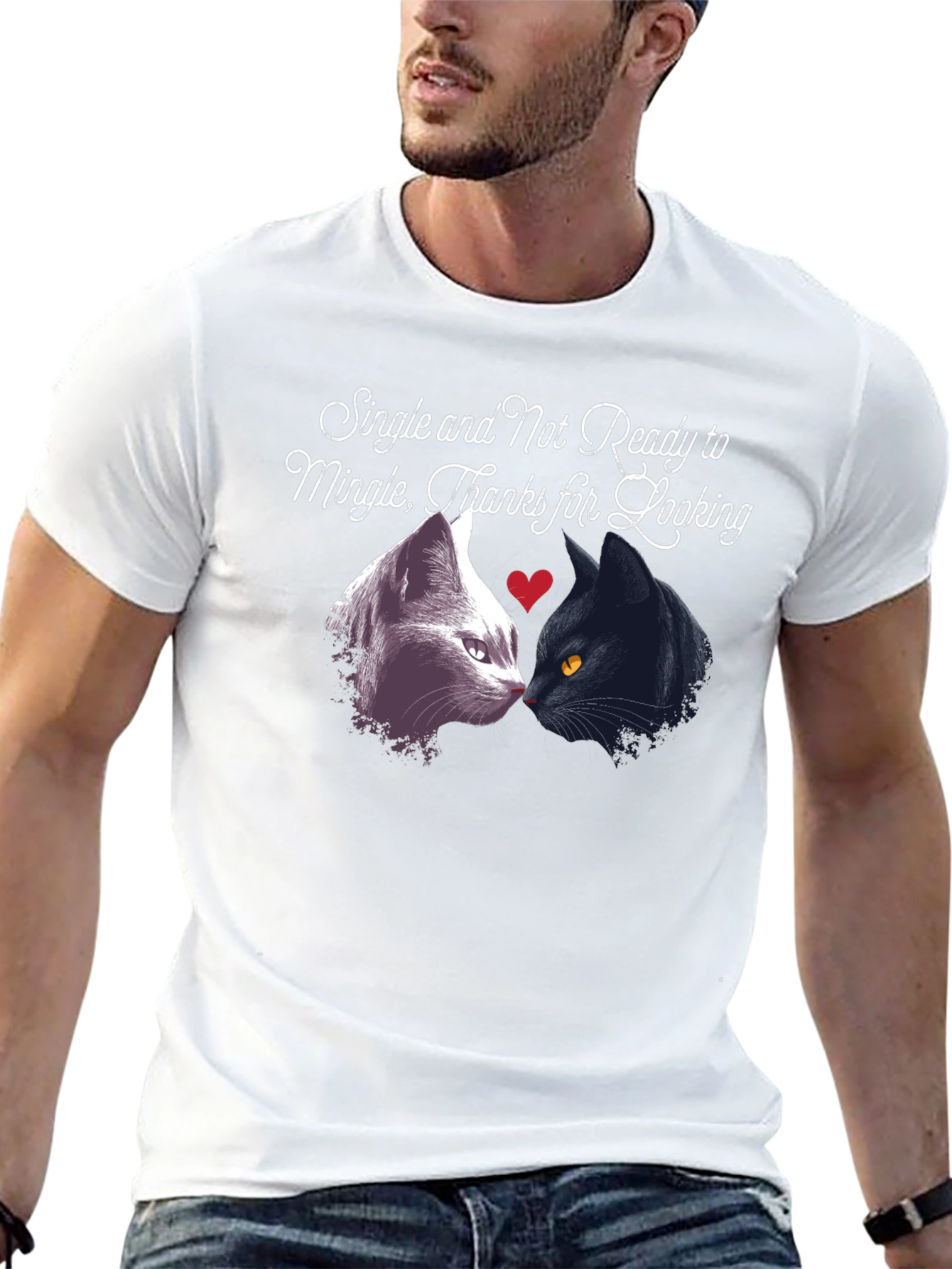 Black Single Not Ready to Mingle Cat T-Shirt view 13
