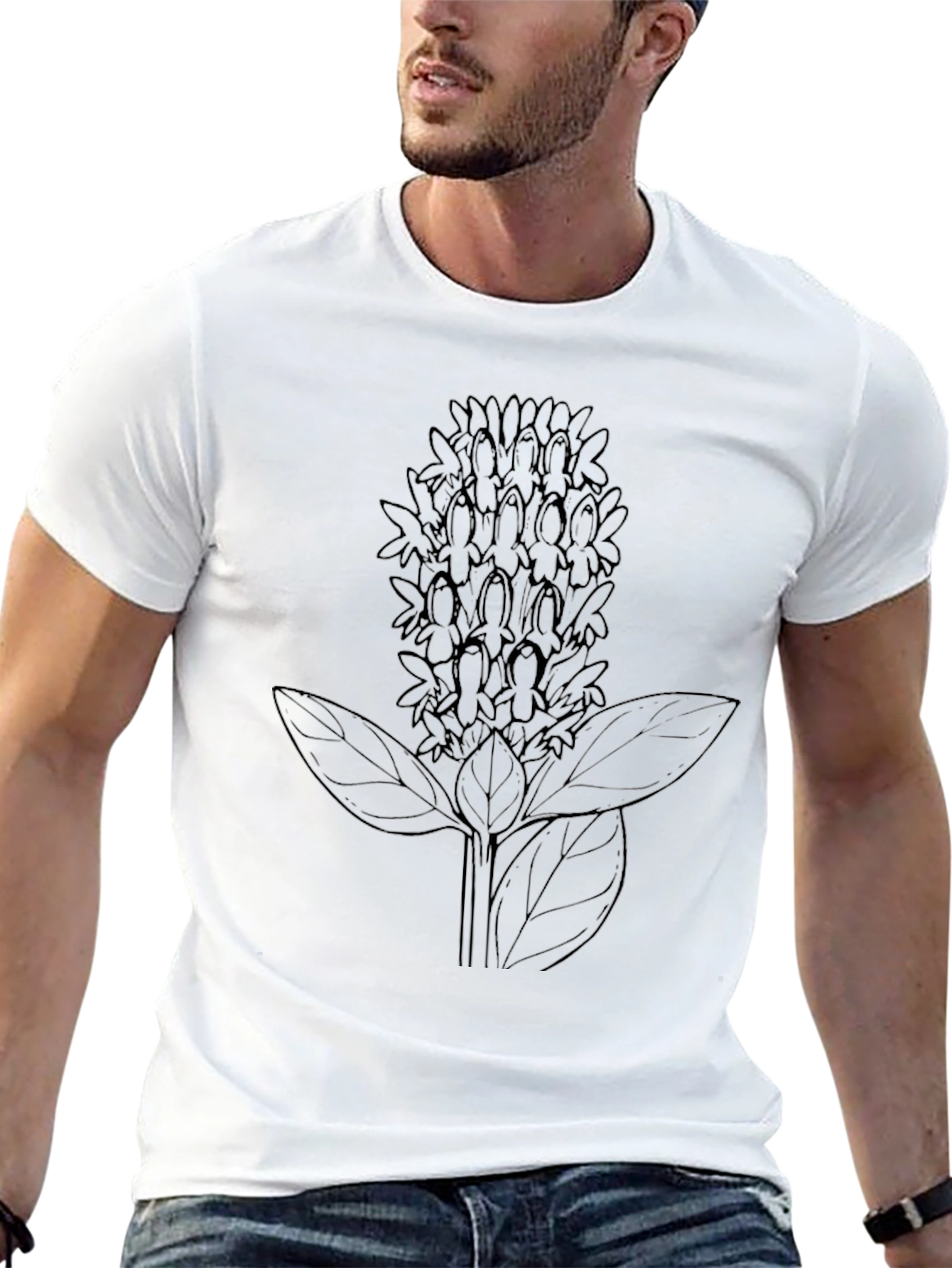 Black Floral Line Art Black T-Shirt view 13