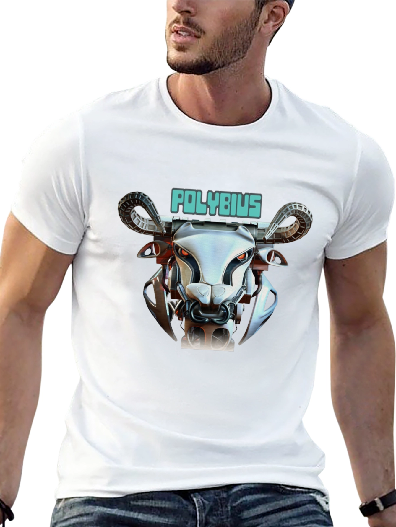 Black Polybius Robot Bull T-Shirt - Sci-Fi Style view 13