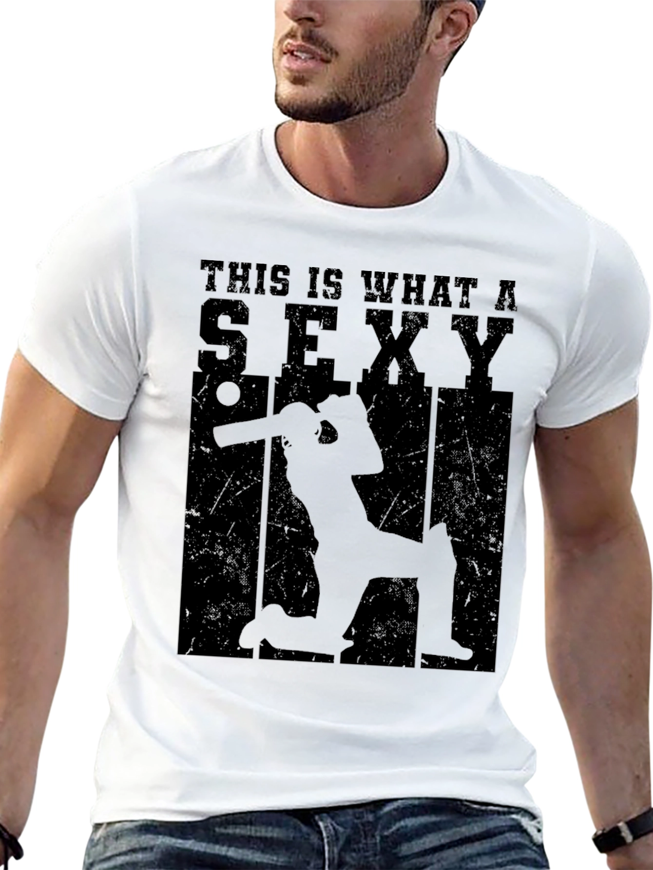 Black Sexy Cricket Player Graphic T-Shirt view 13