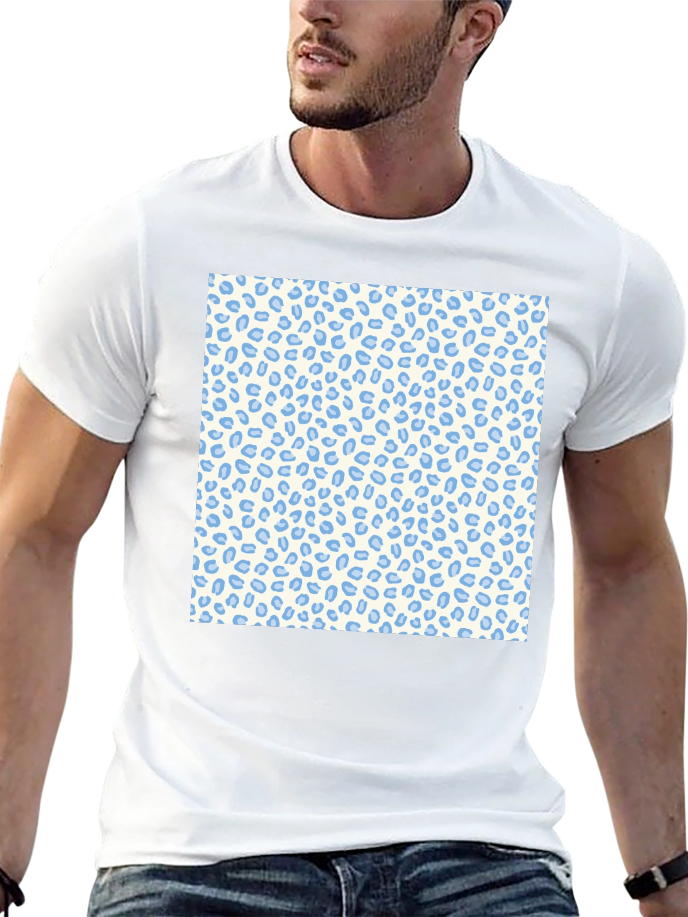 Black Cool Black Tee with Blue Leopard Print view 13