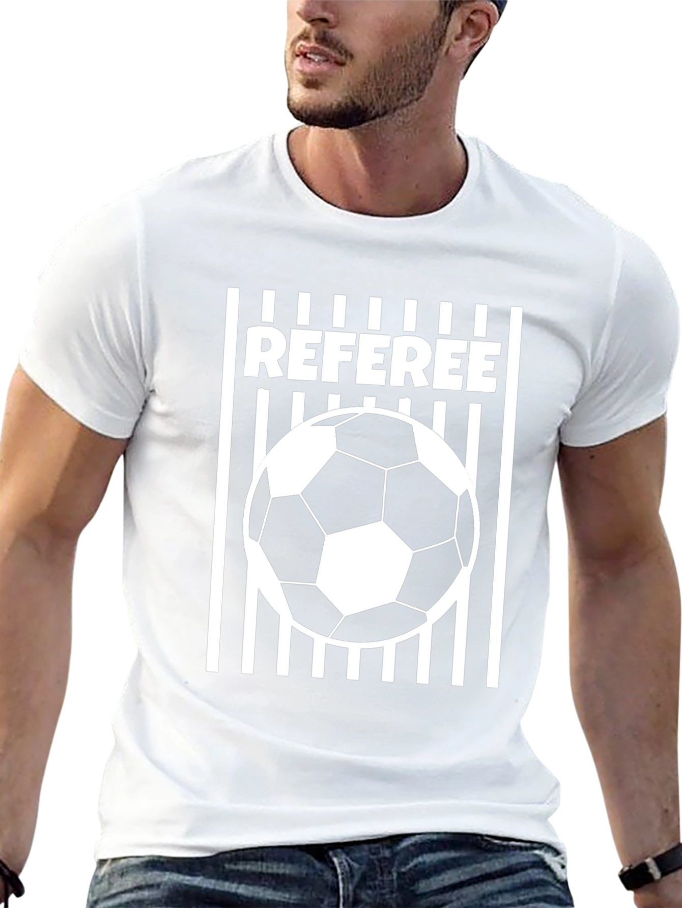 Black Referee Soccer Ball T-Shirt - Black Crew Neck Tee view 13
