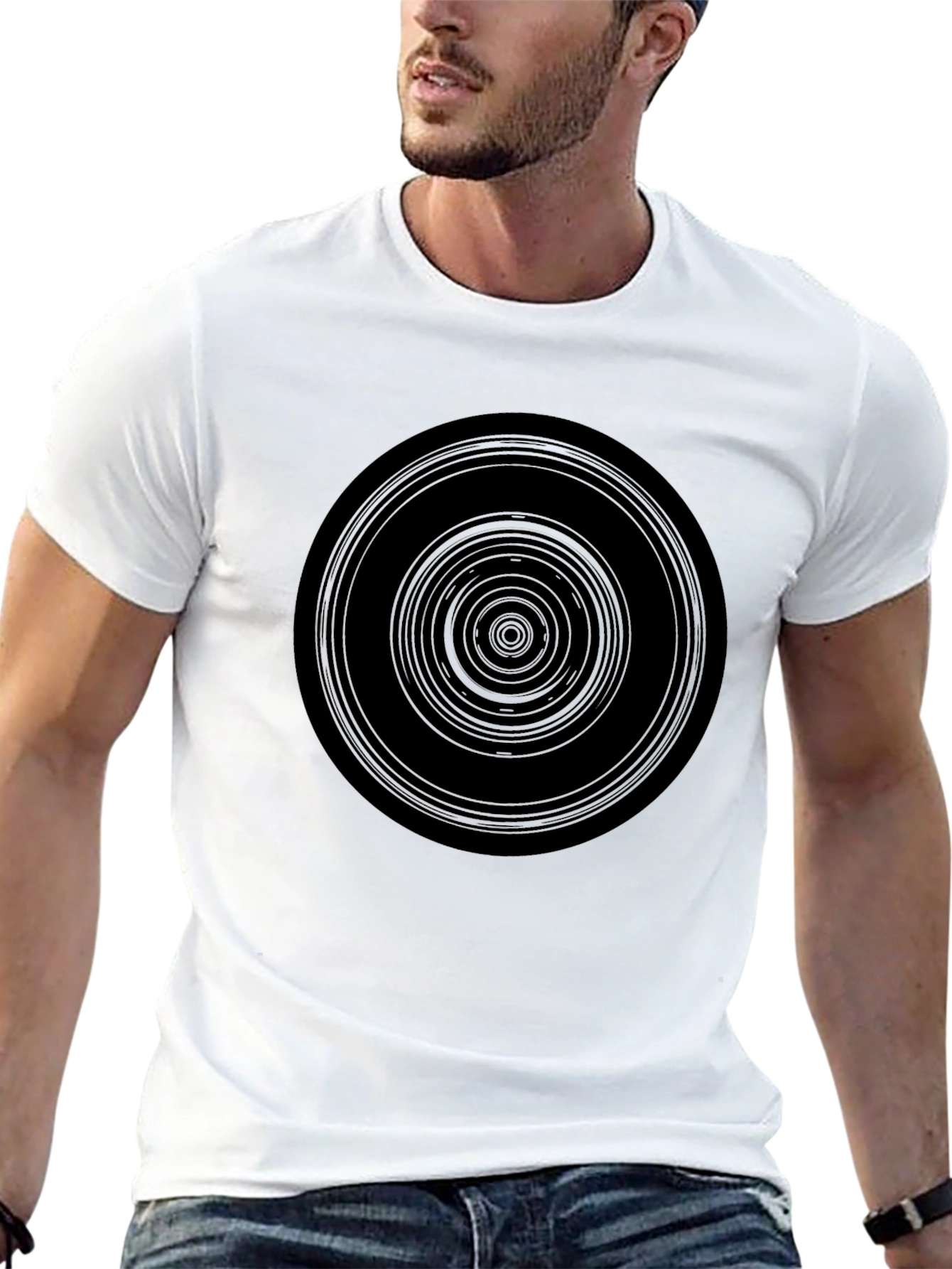 Black Hypnotic Circle Graphic Black T-Shirt view 13