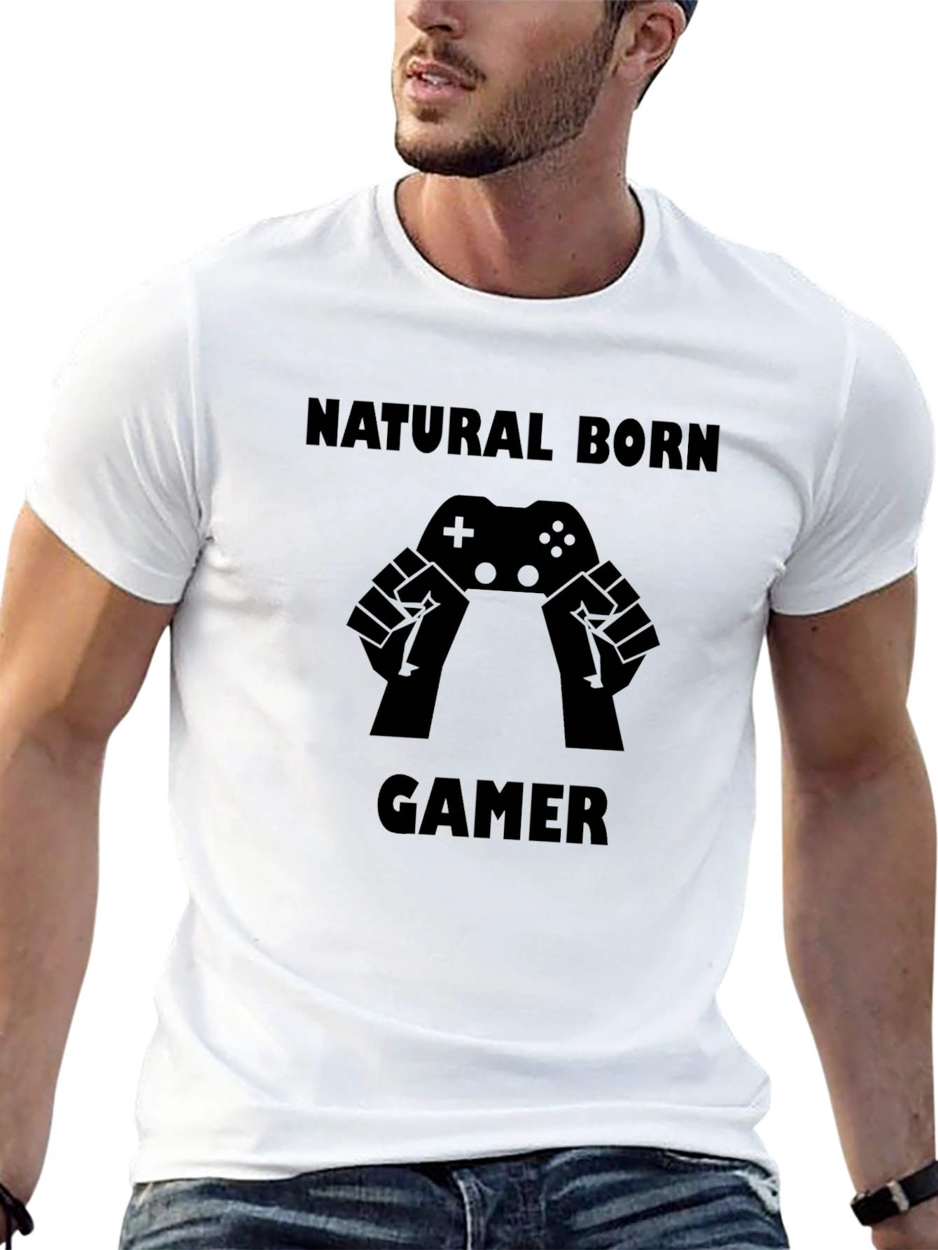 Black Natural Born Gamer Graphic Tee - Black Cotton T-Shirt view 13