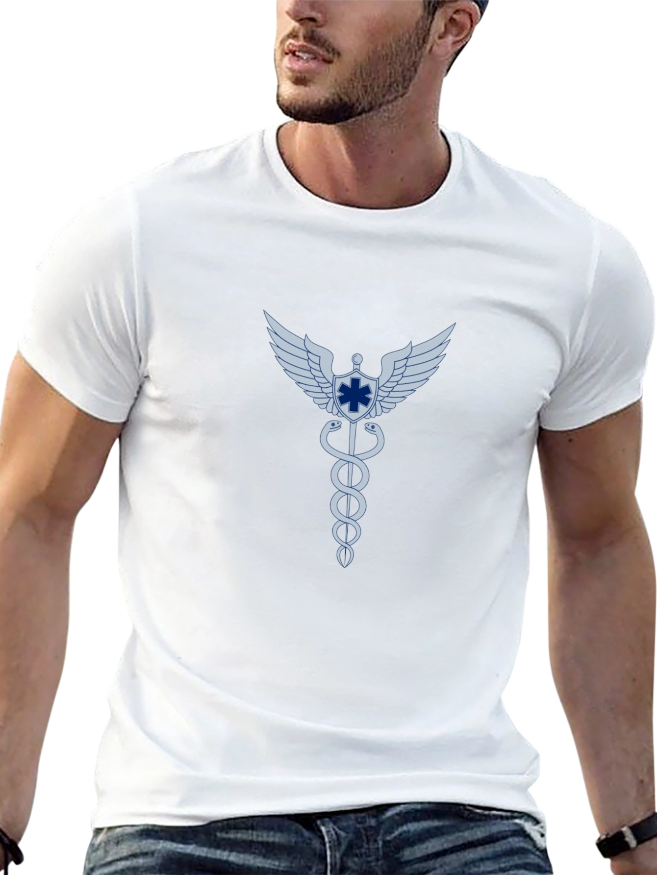 Black Caduceus Symbol Graphic T-Shirt view 13