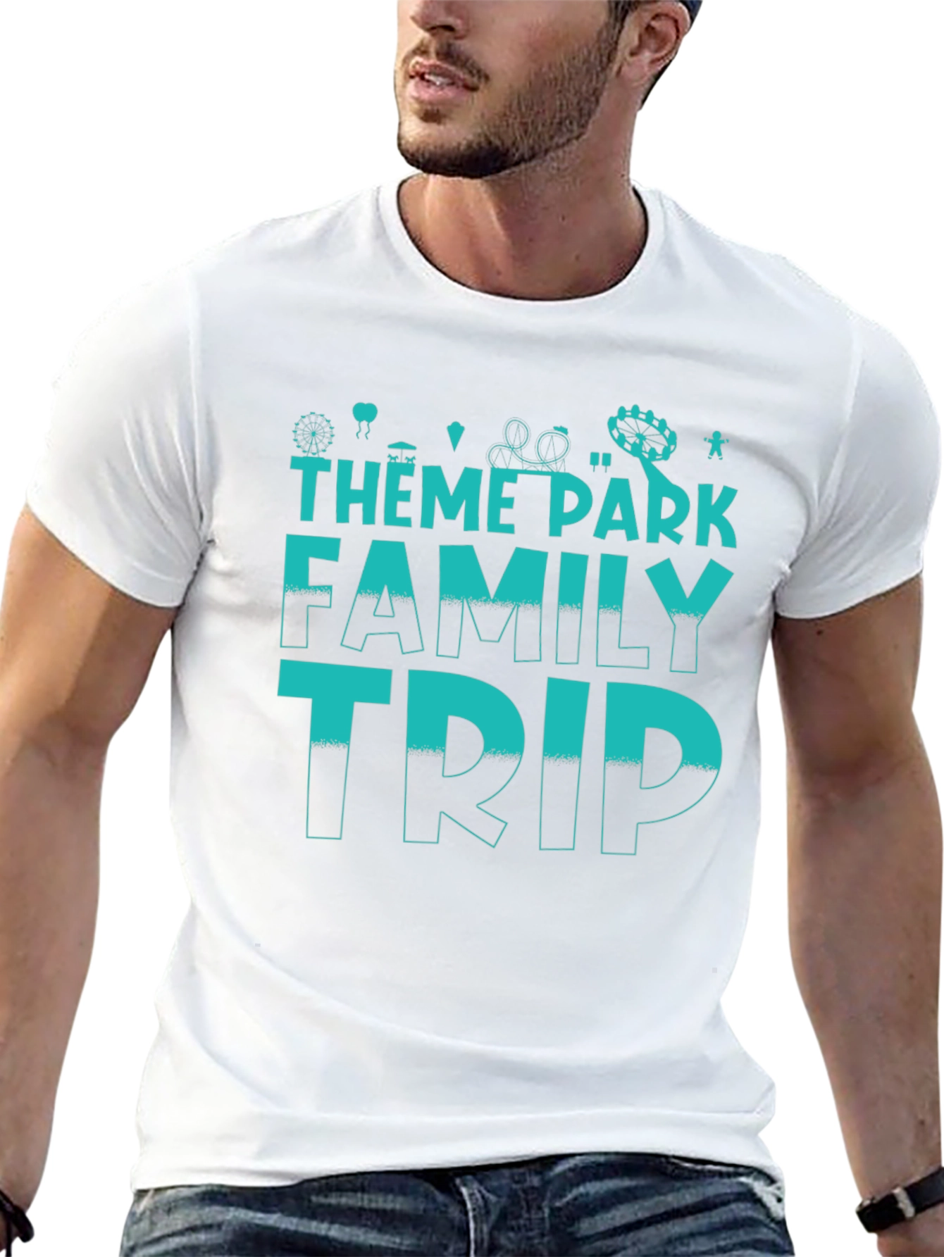 Black Theme Park Family Trip T-Shirt - Black Cotton Tee view 13