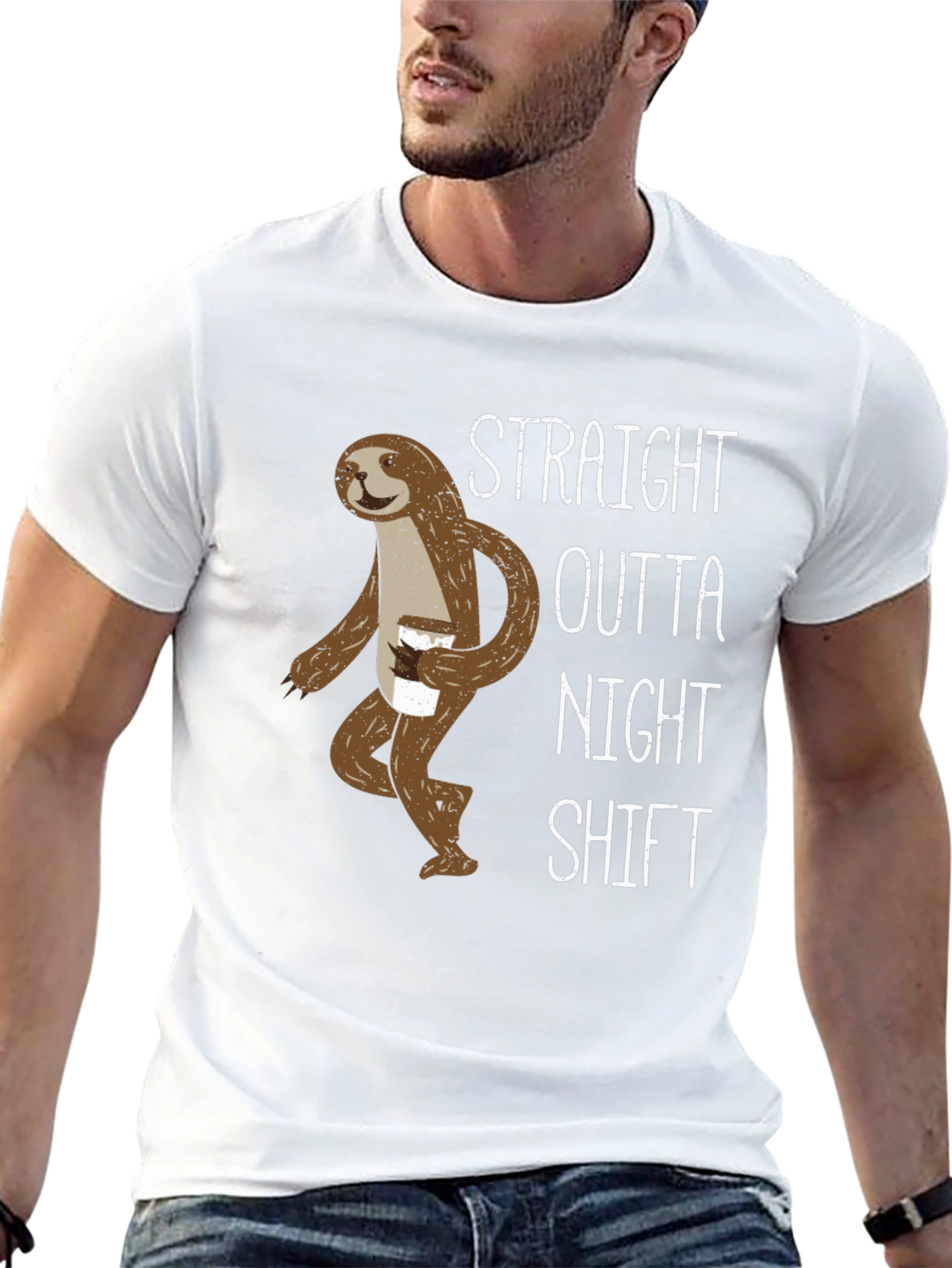 Black Straight Outta Night Shift Sloth Graphic Tee view 13