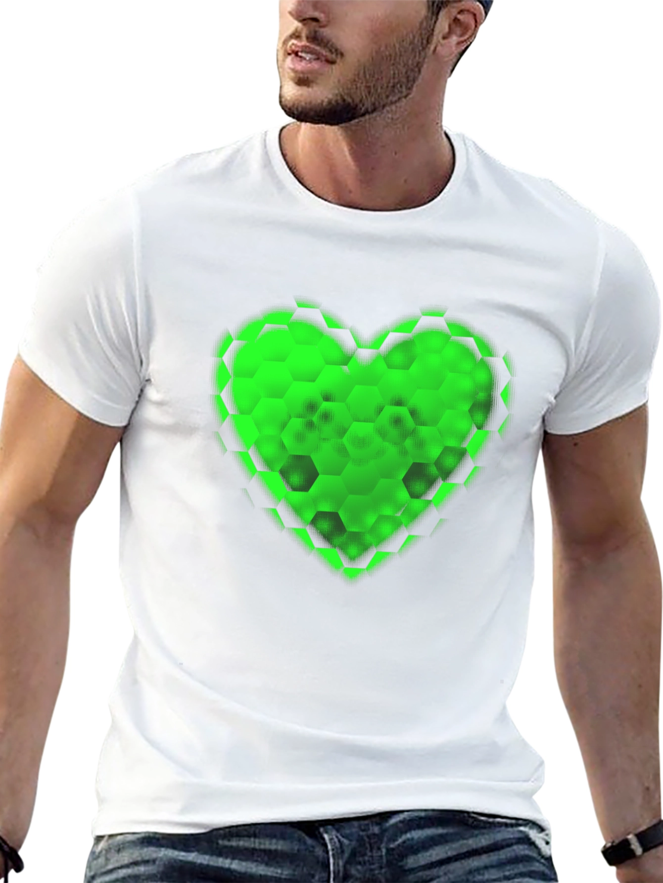 Black Green Hex Heart Graphic T-Shirt - Soft Cotton Blend view 13