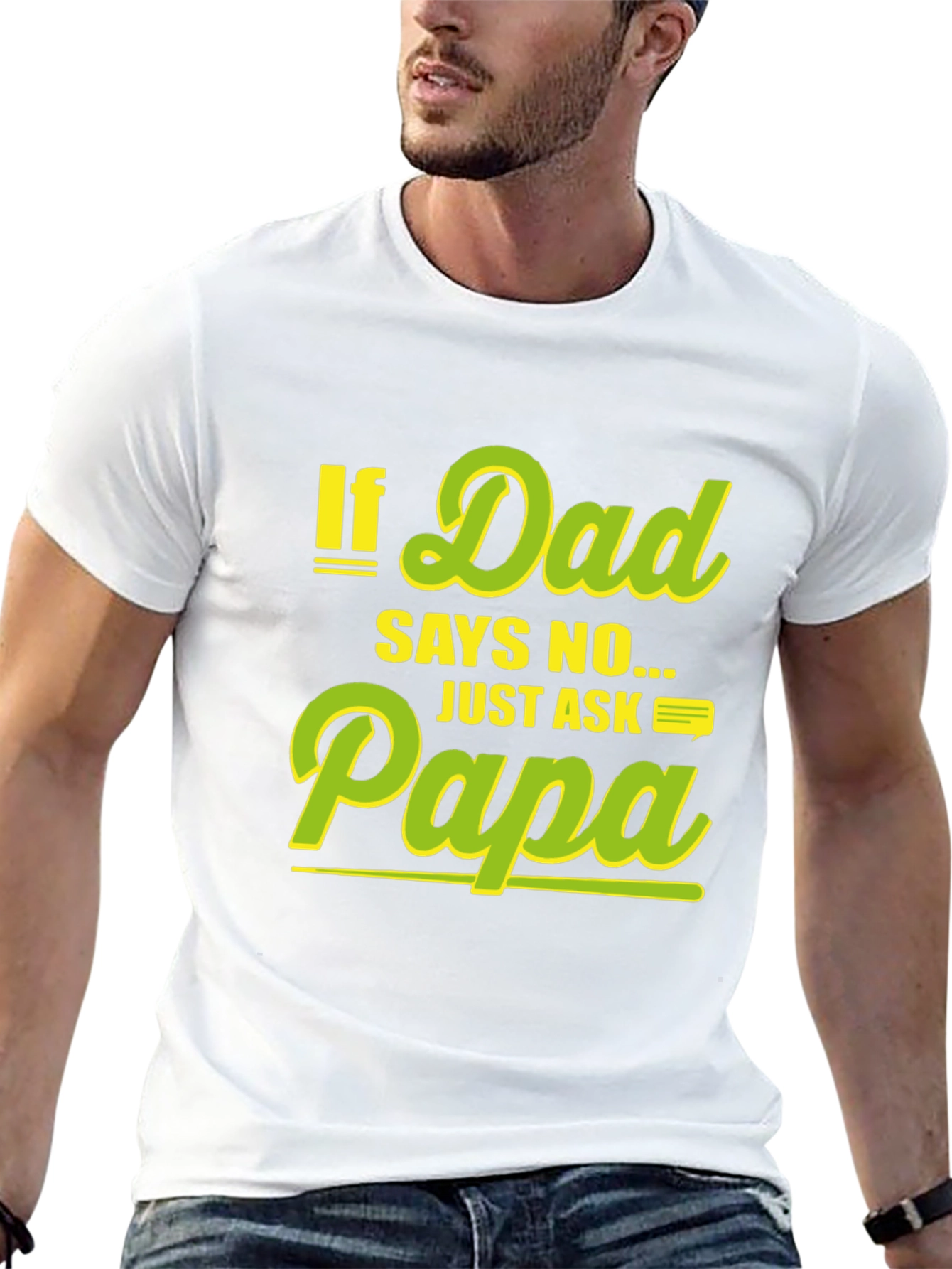 Black Funny "If Dad Says No Ask Papa" Black T-Shirt view 13