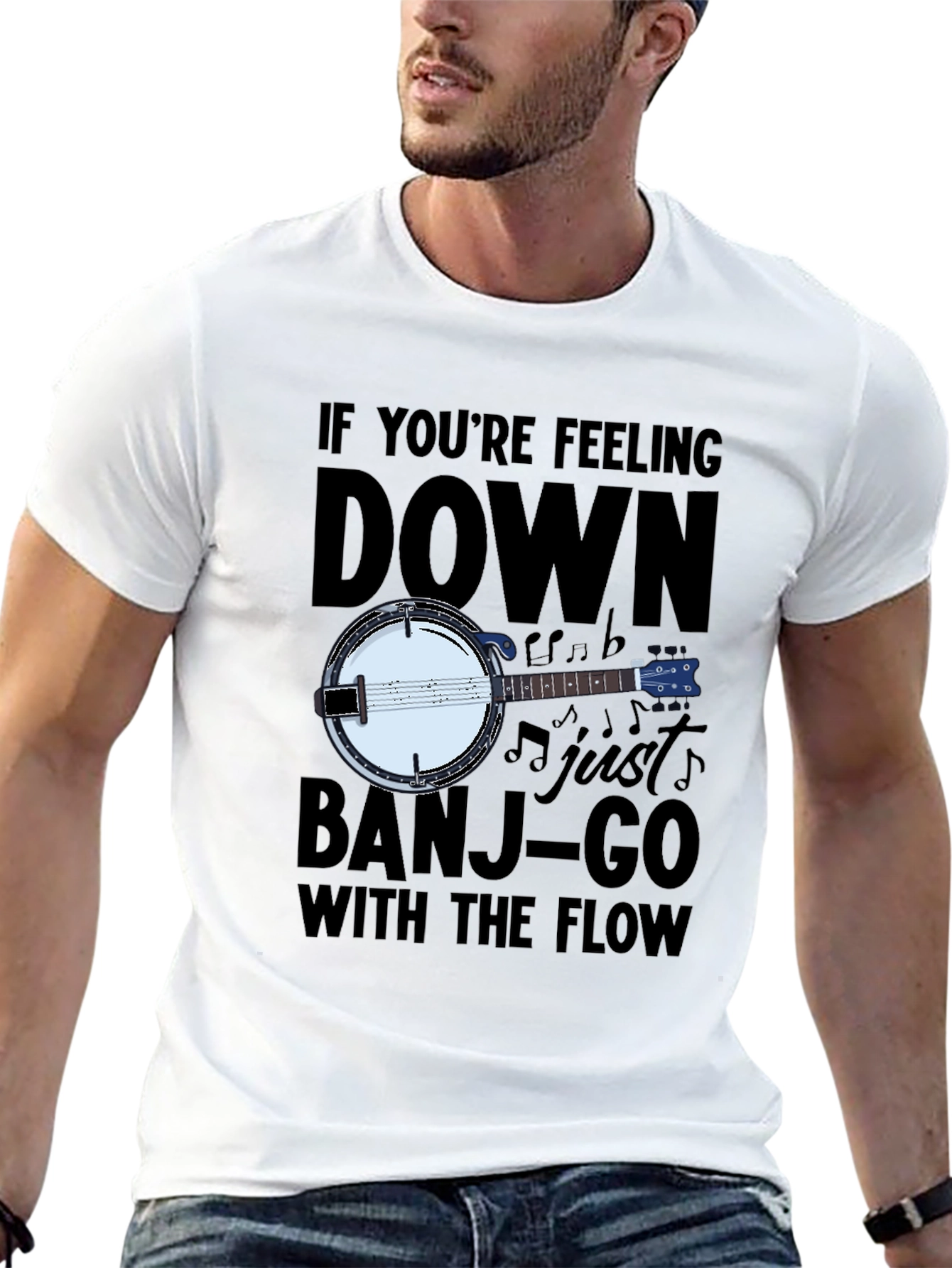 Black Banjo Music T-Shirt - "Banjo-Go With The Flow" view 13