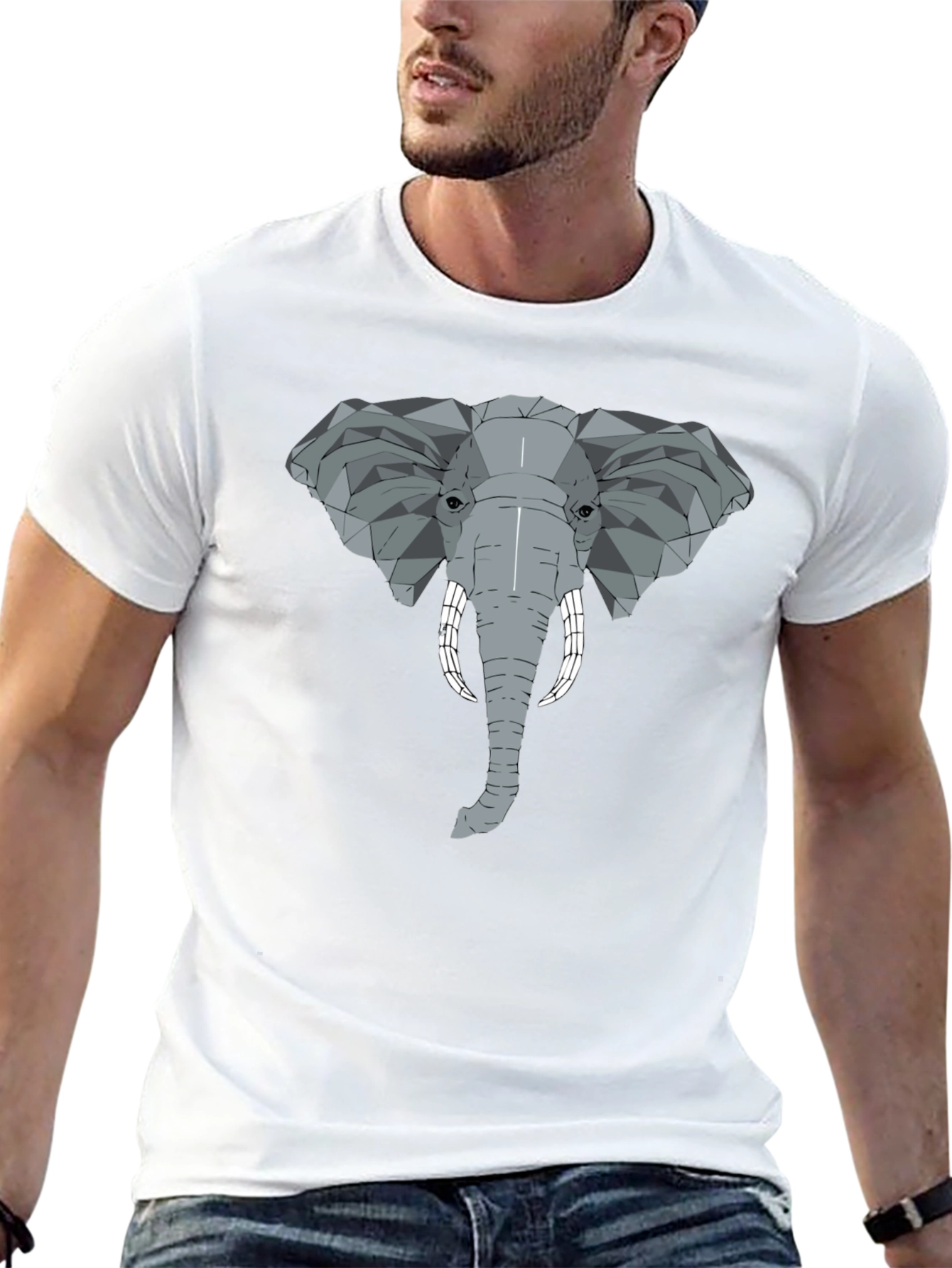 Black Geometric Elephant Graphic Tee - Stylish Men's Black T-Shirt view 13