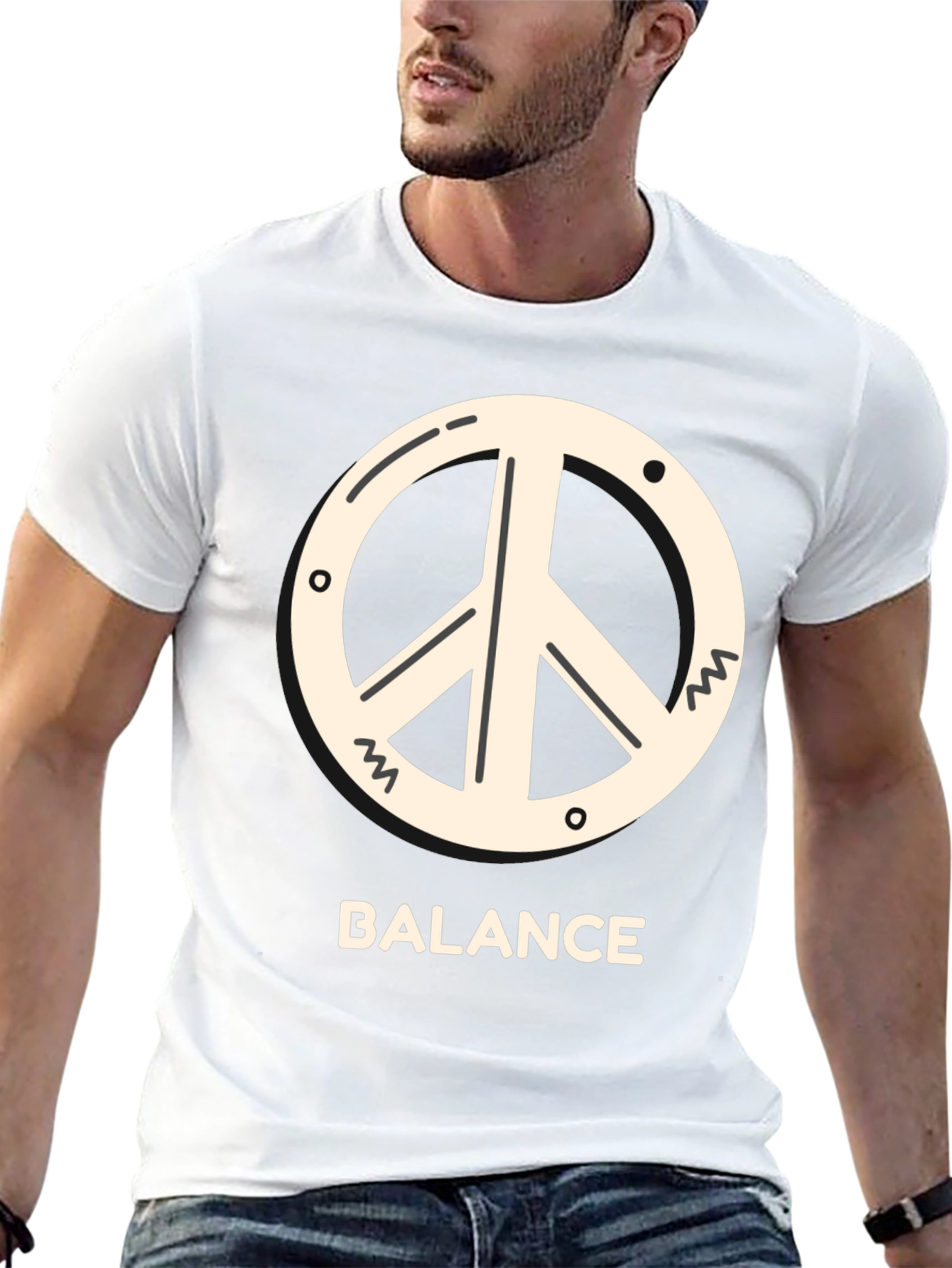 Black Balance Peace Sign Tee - Black Cotton T-Shirt view 13