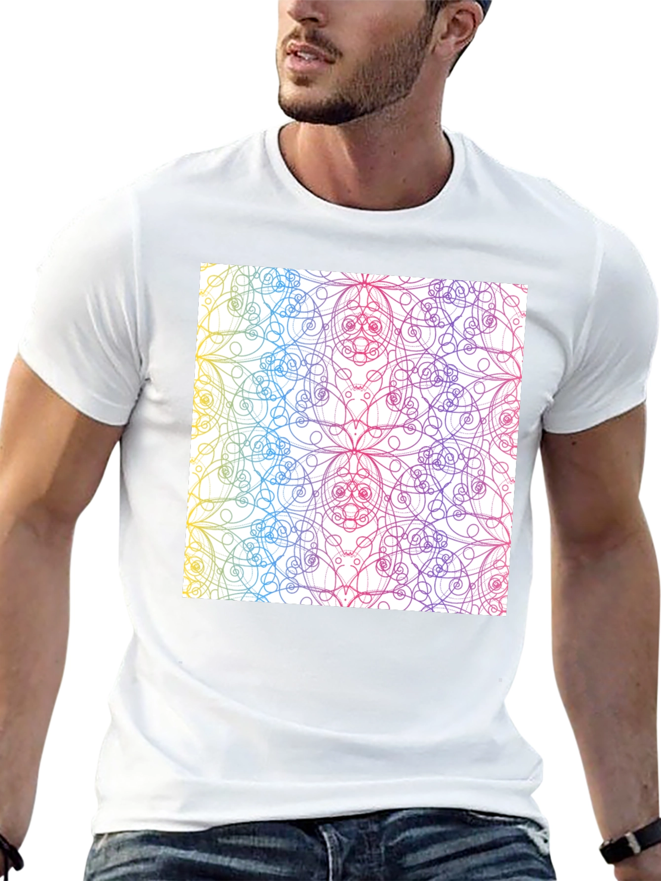 Black Colorful Mandala Design Black T-Shirt view 13