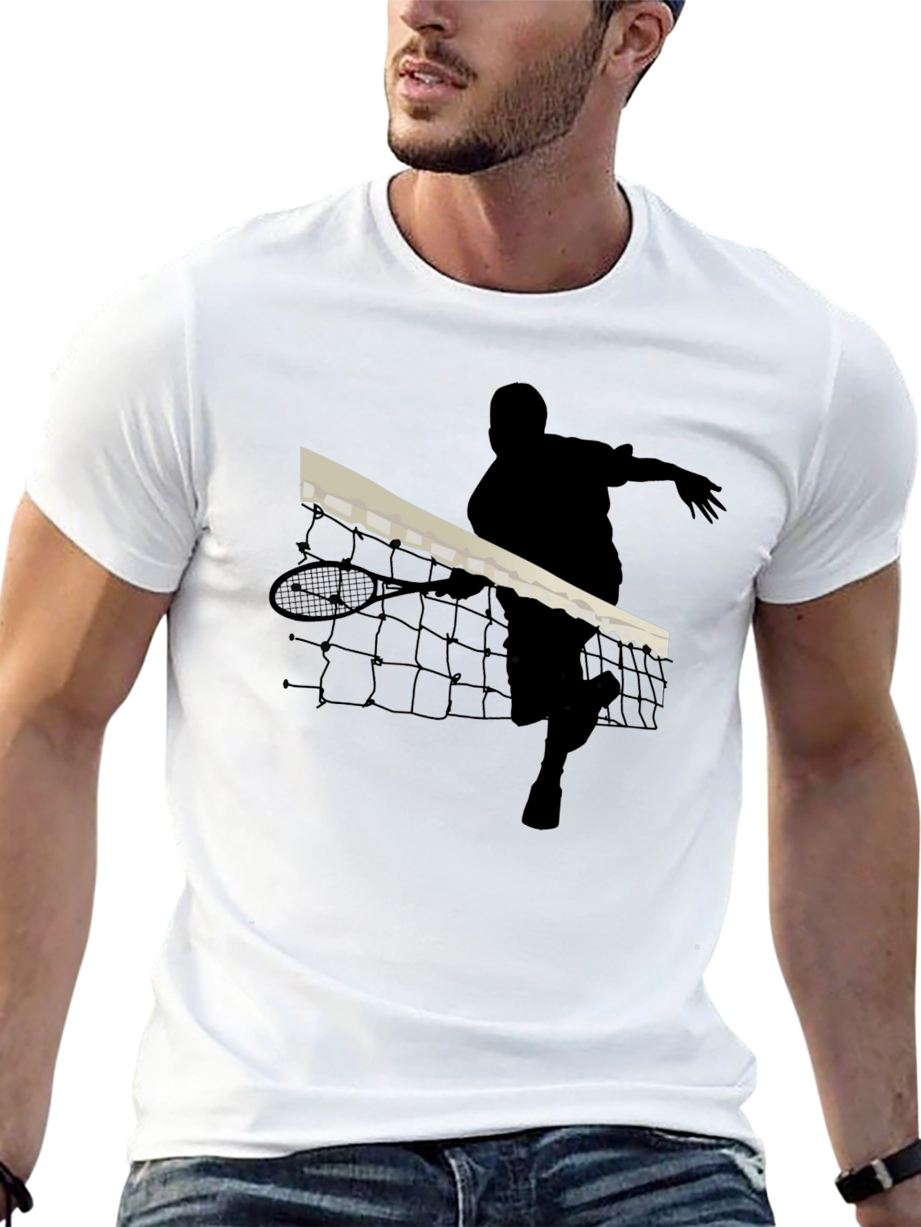 Black Tennis Player Silhouette Black T-Shirt view 13