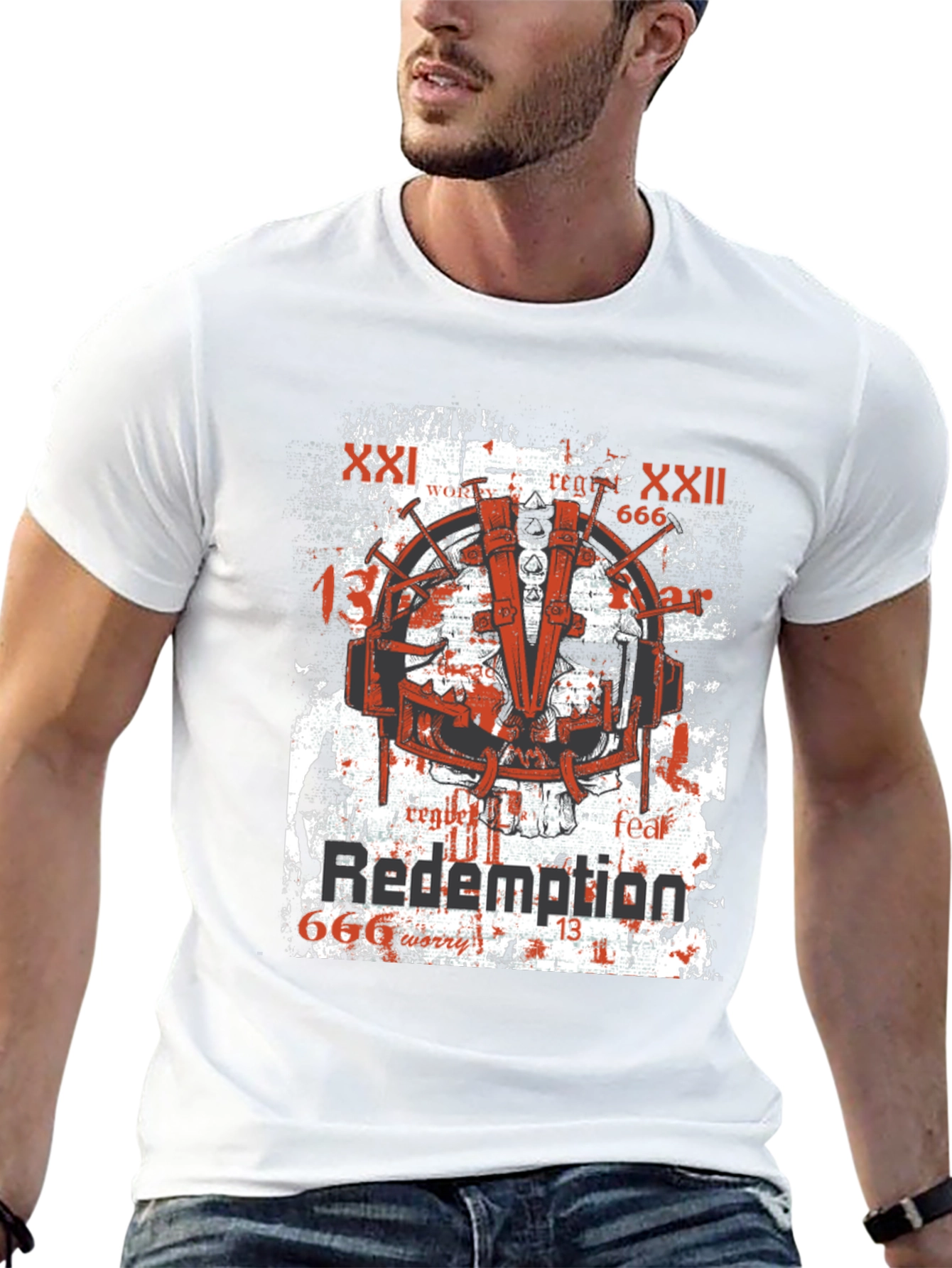Black Redemption Graphic Print T-Shirt, Grunge Style view 13