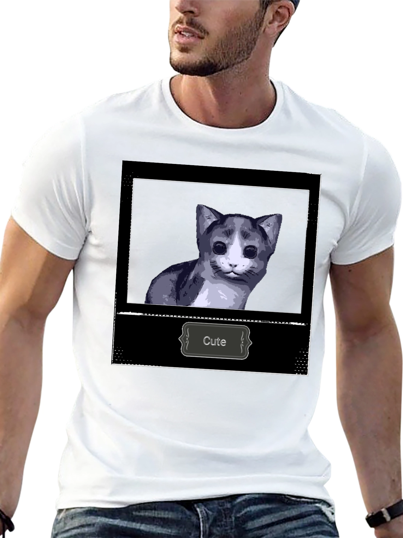 Black Cute Cat Graphic Print Black T-Shirt view 13