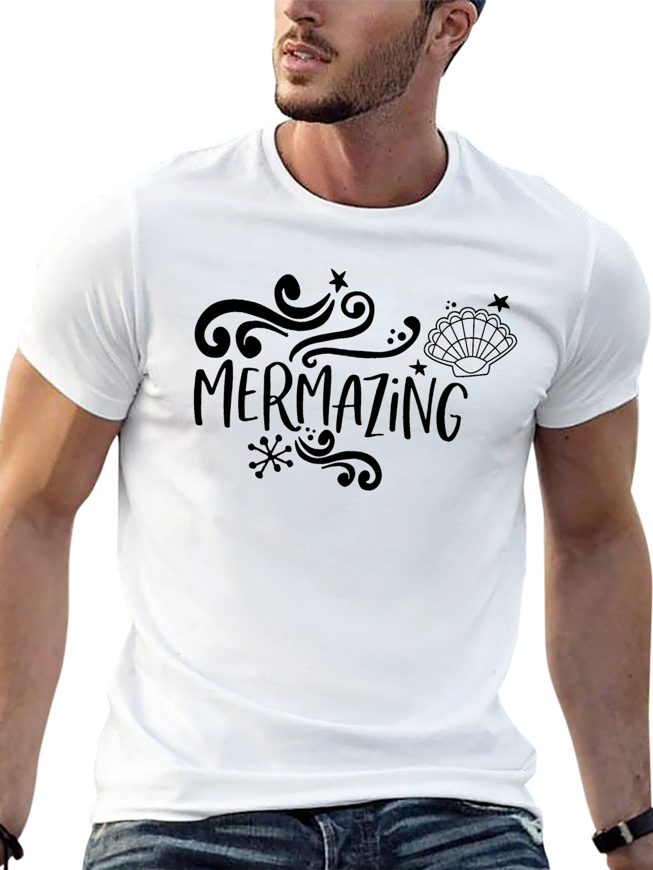 Black Mermazing Graphic Tee - Black Cotton T-Shirt view 13