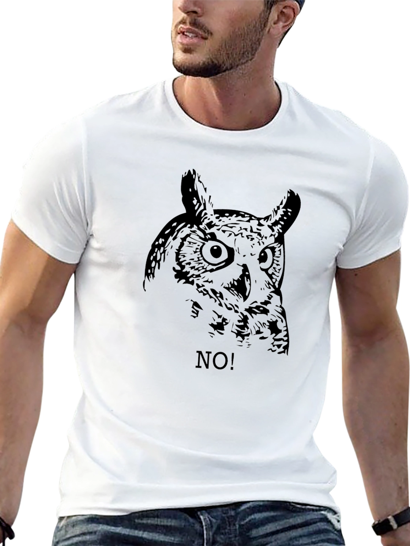 Black Owl No! Graphic Black T-Shirt - Men's Fashion view 13