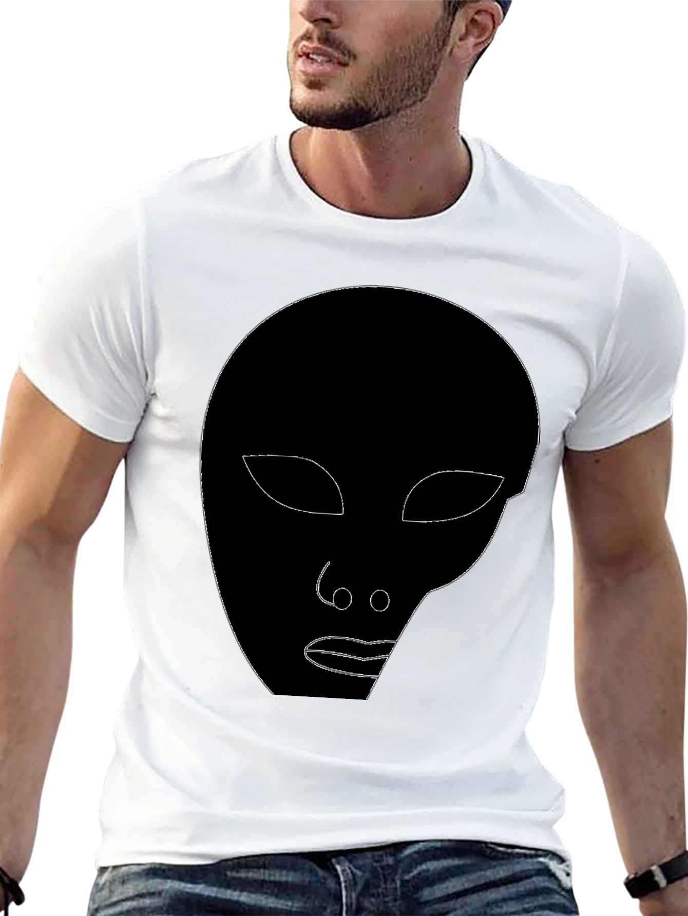 Black Abstract Face Graphic Tee - Stylish Black T-Shirt view 13