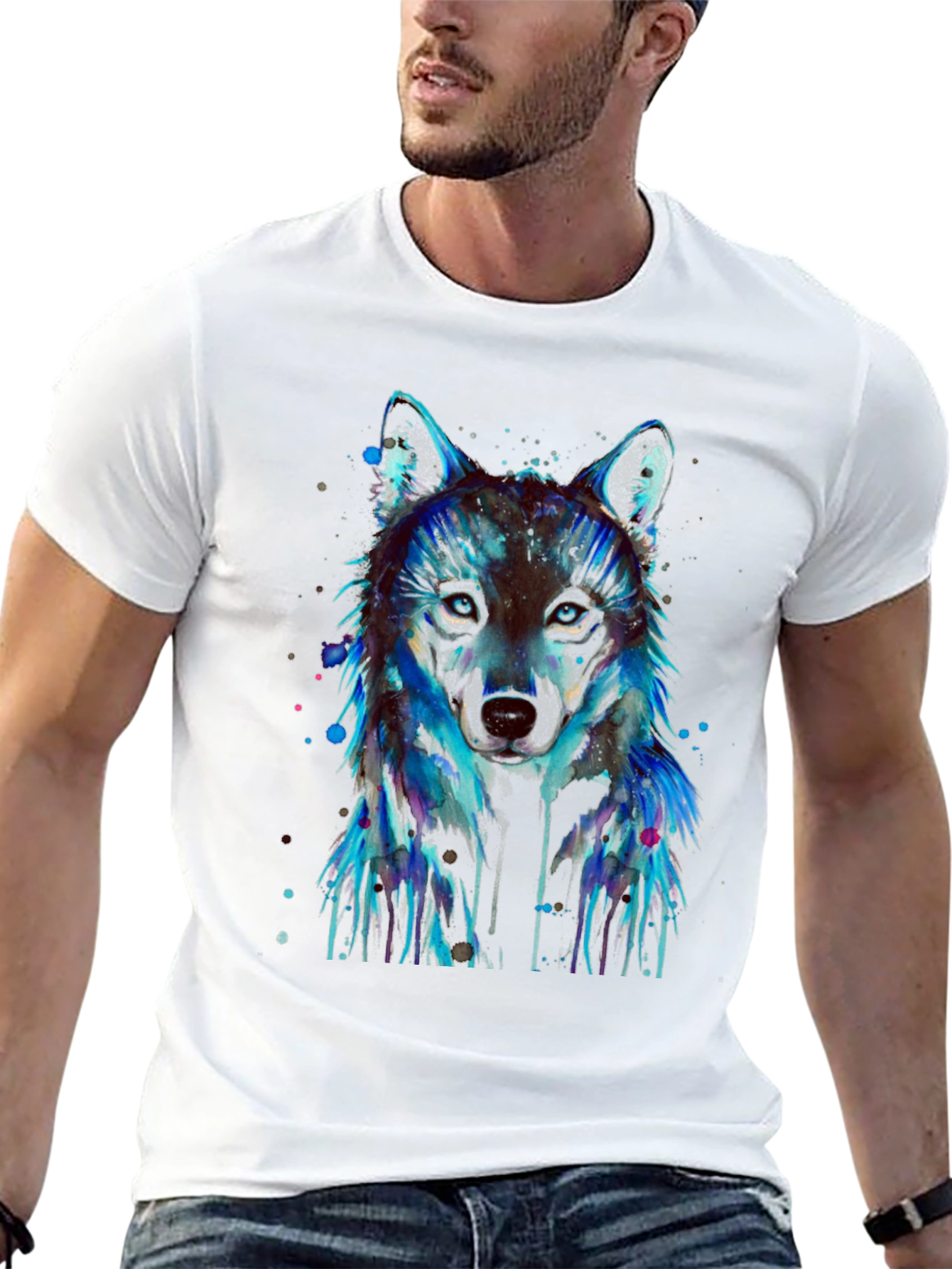 Black Watercolor Wolf Graphic T-Shirt view 13