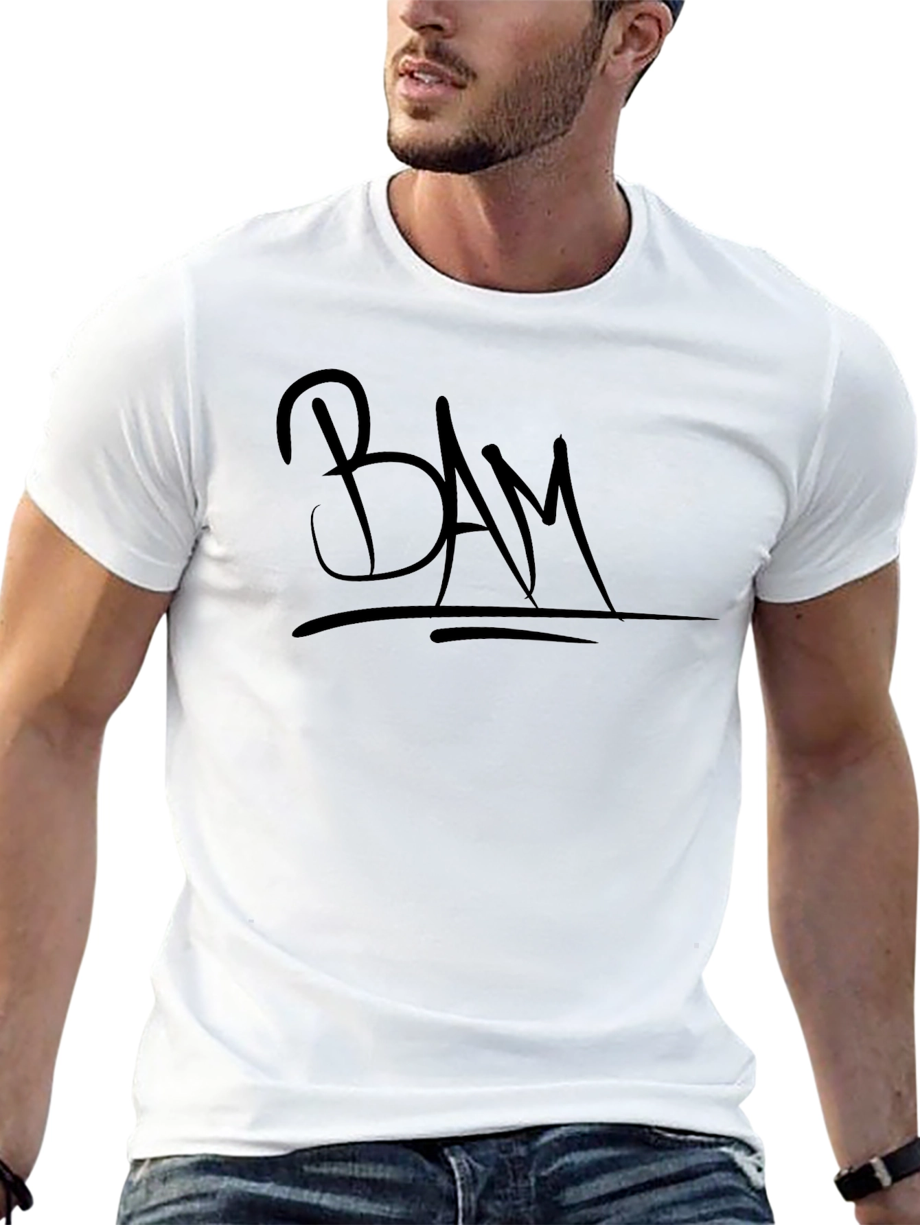 Black BAM Graphic Tee - Black Cotton Crew Neck view 13