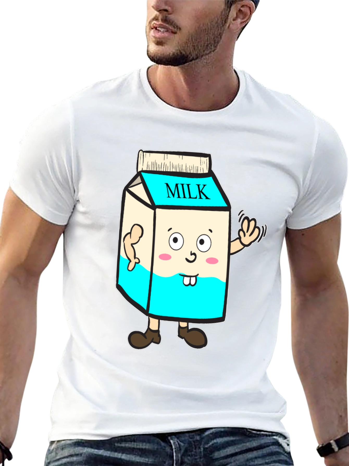 Black Funny Milk Carton Character T-Shirt - Black Cotton Tee view 13