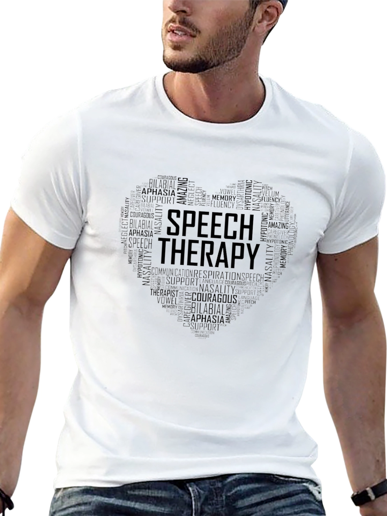 Black Speech Therapy Heart Word Art T-Shirt view 13