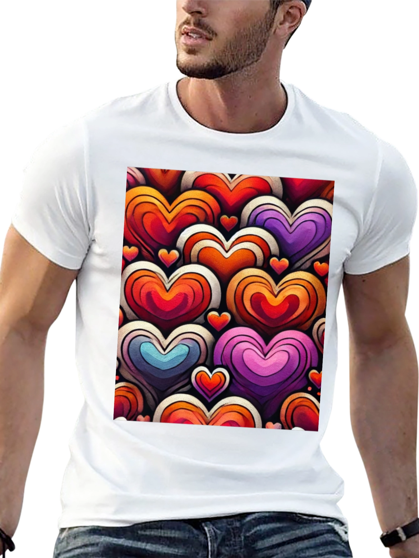 Black Heart Pattern Graphic Tee - Stylish and Unique view 13