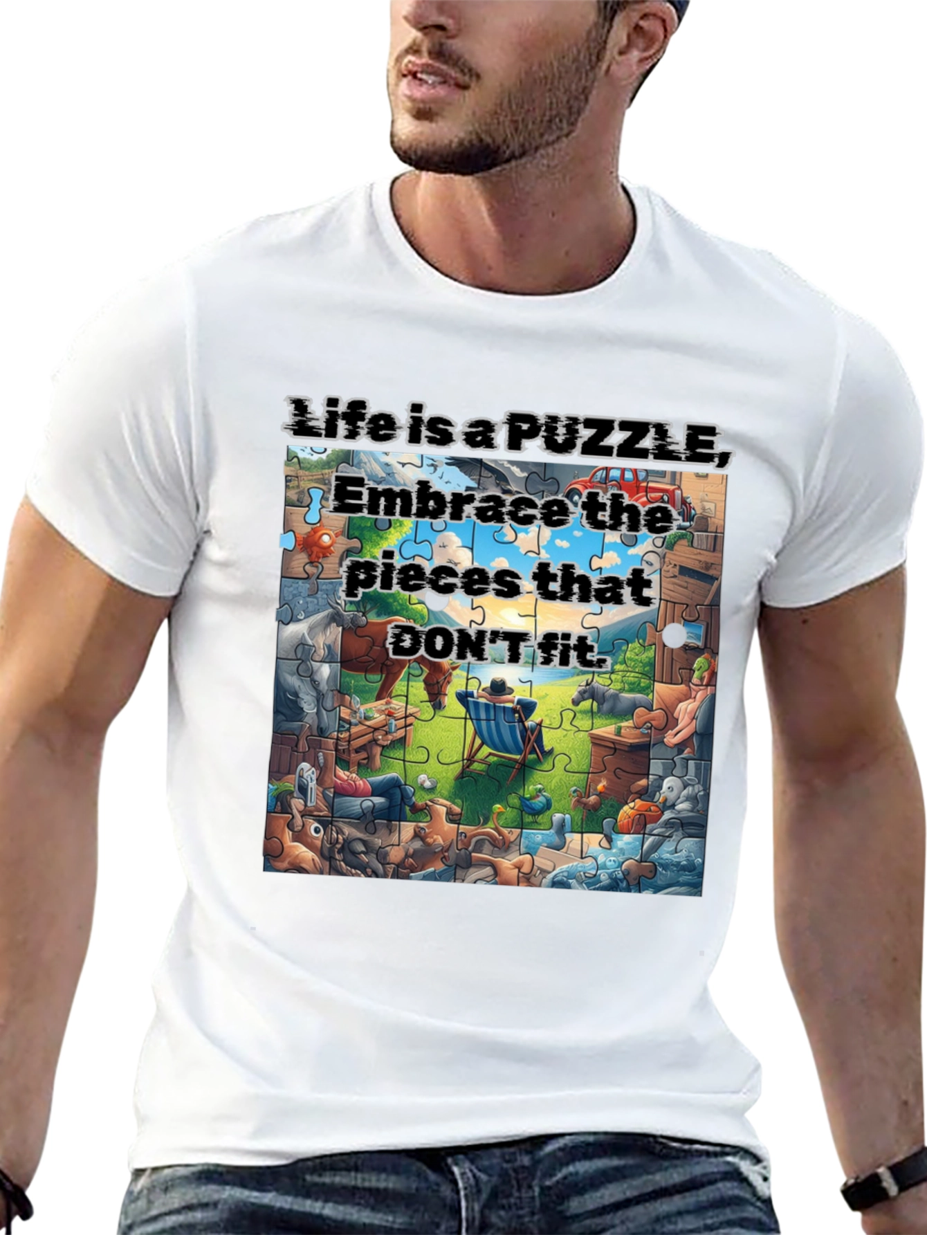 Black Puzzle Piece Life T-Shirt Embrace Uniqueness view 13