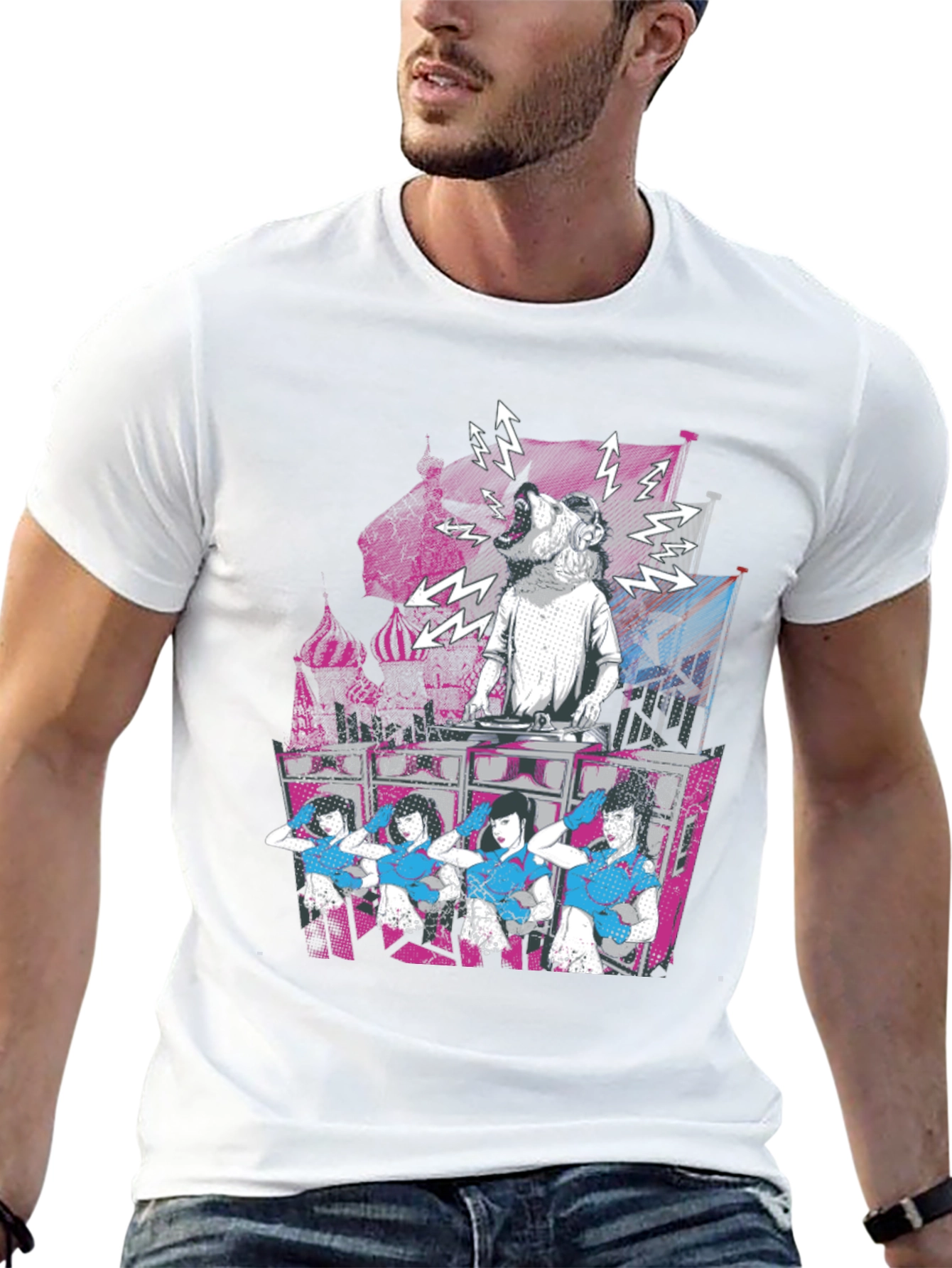 Black DJ Dog & Dancing Girls Graphic T-Shirt view 13
