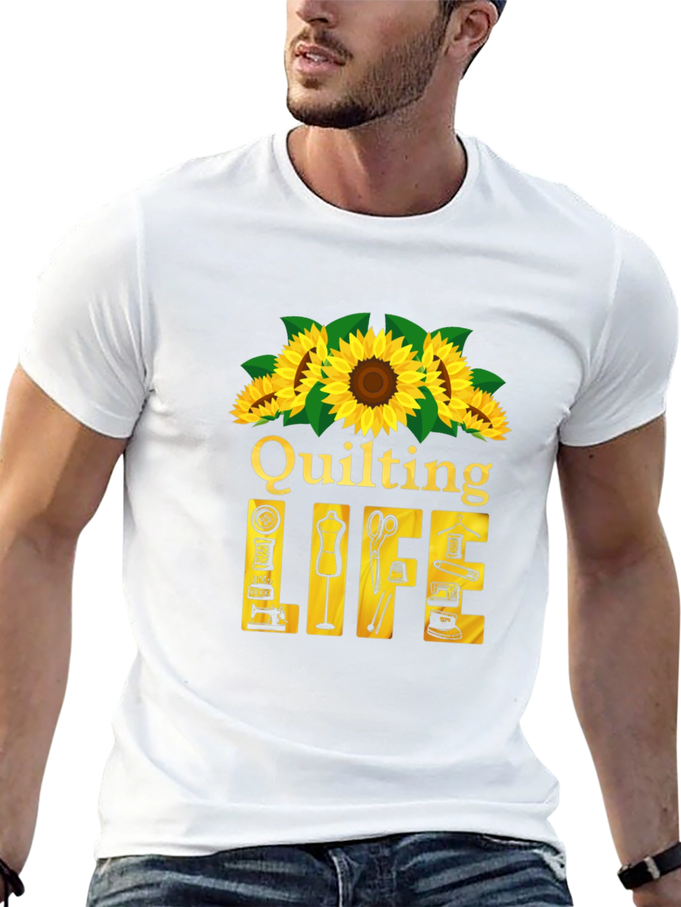 Black Quilting Life T-Shirt: Sunflower Edition view 13