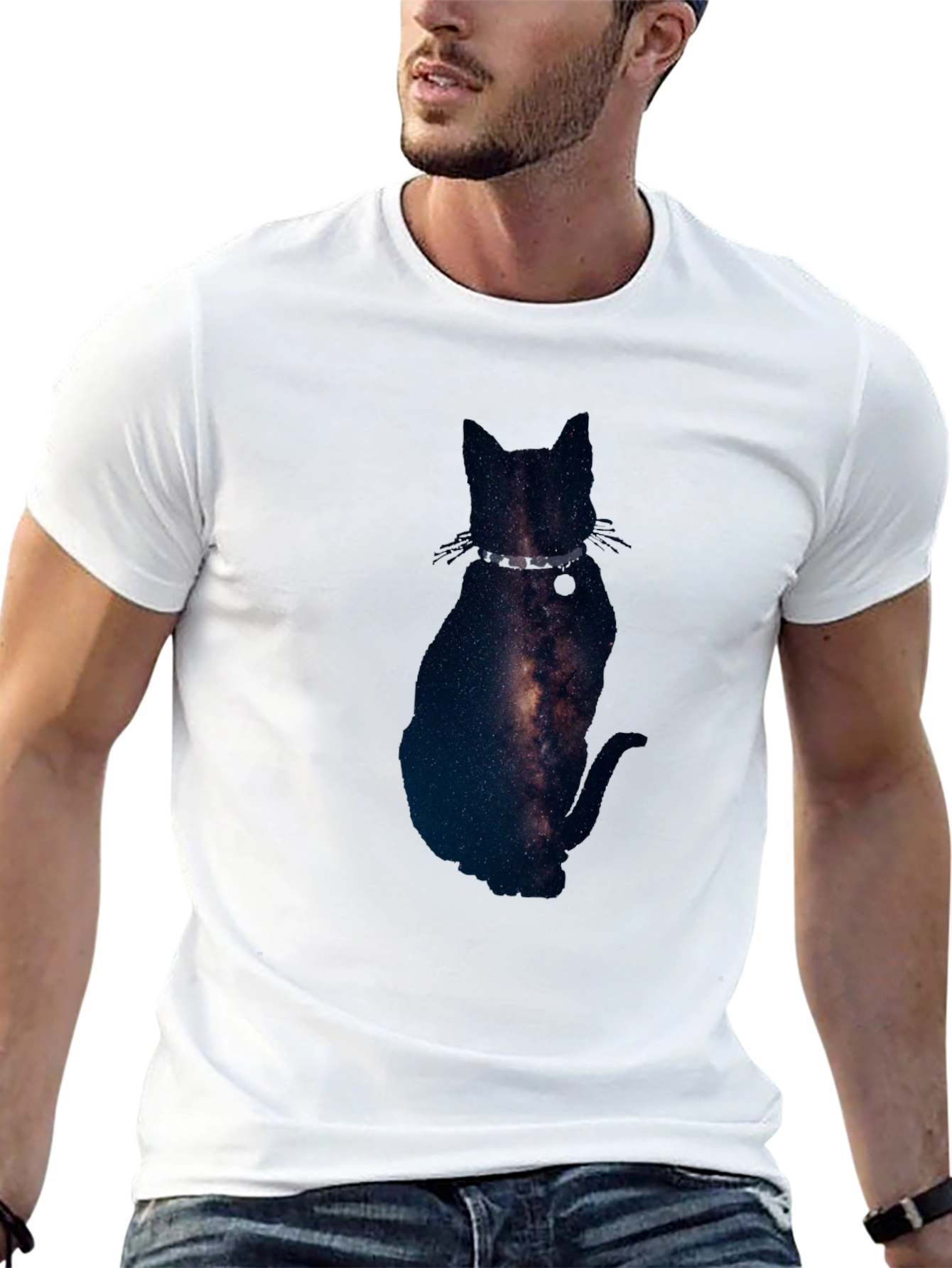 Black Galaxy Cat Graphic Tee - Black Cotton Blend T-Shirt view 13