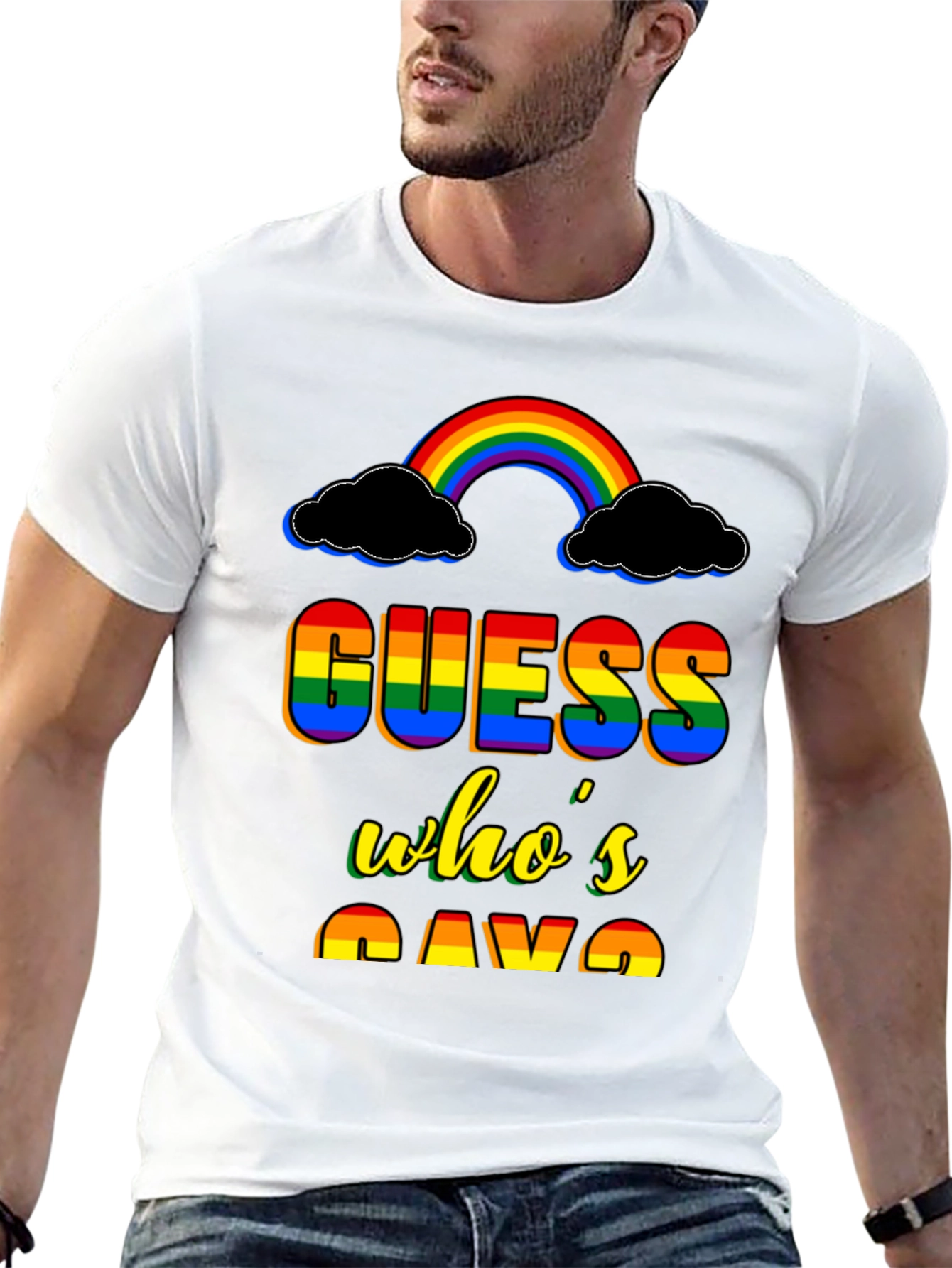 Black Guess Who's Gay T-Shirt Rainbow Pride view 13