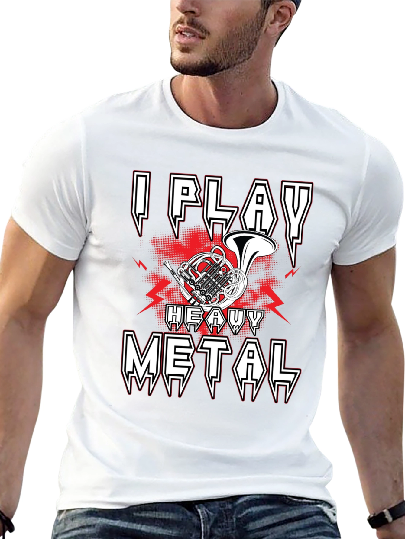 Black I Play Heavy Metal French Horn Music T-Shirt view 13