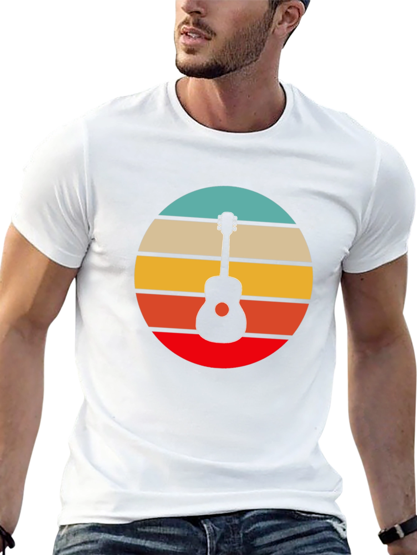 Black Retro Guitar Sunset Graphic Tee - Black view 13