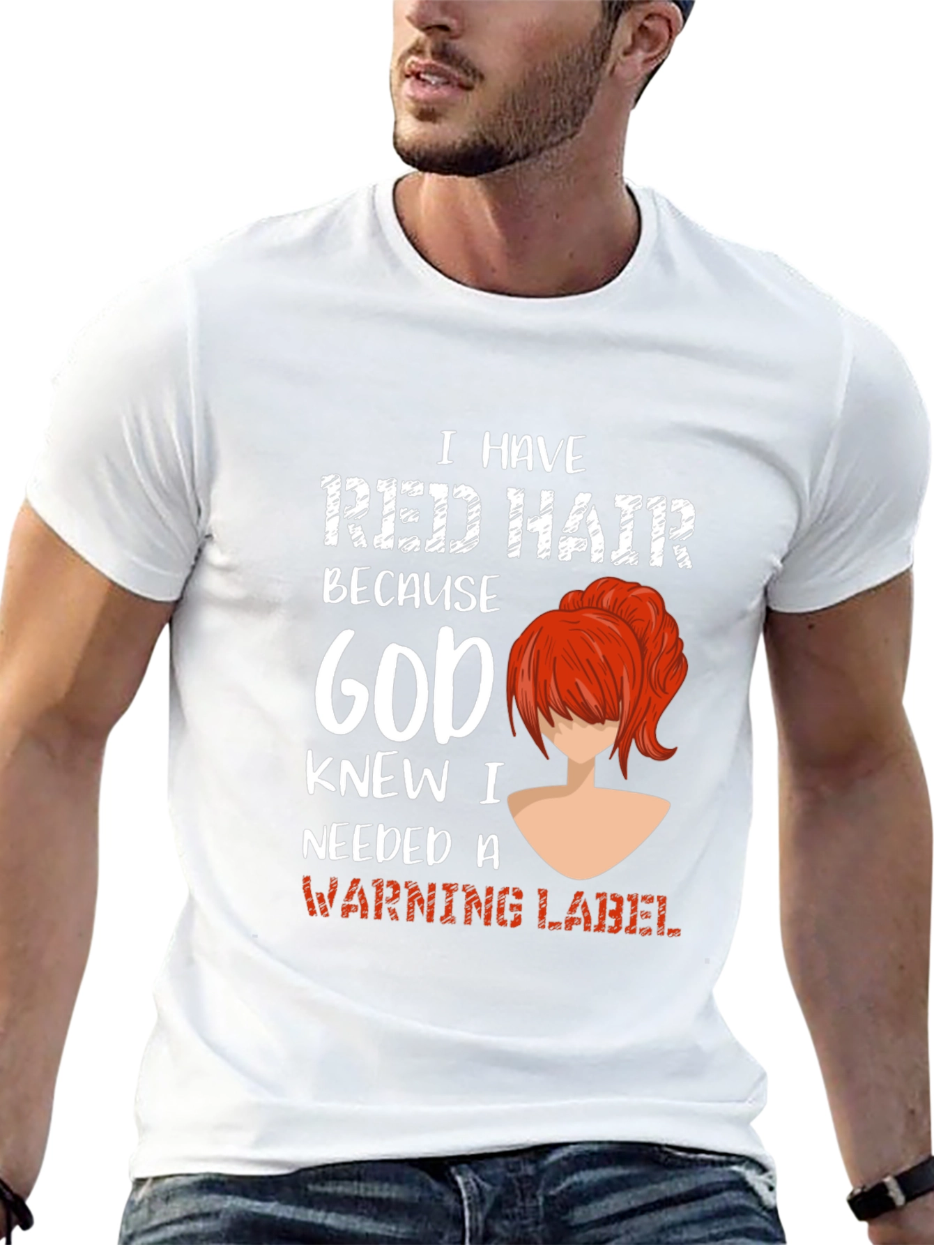 Black Red Hair Warning Label Graphic Tee view 13