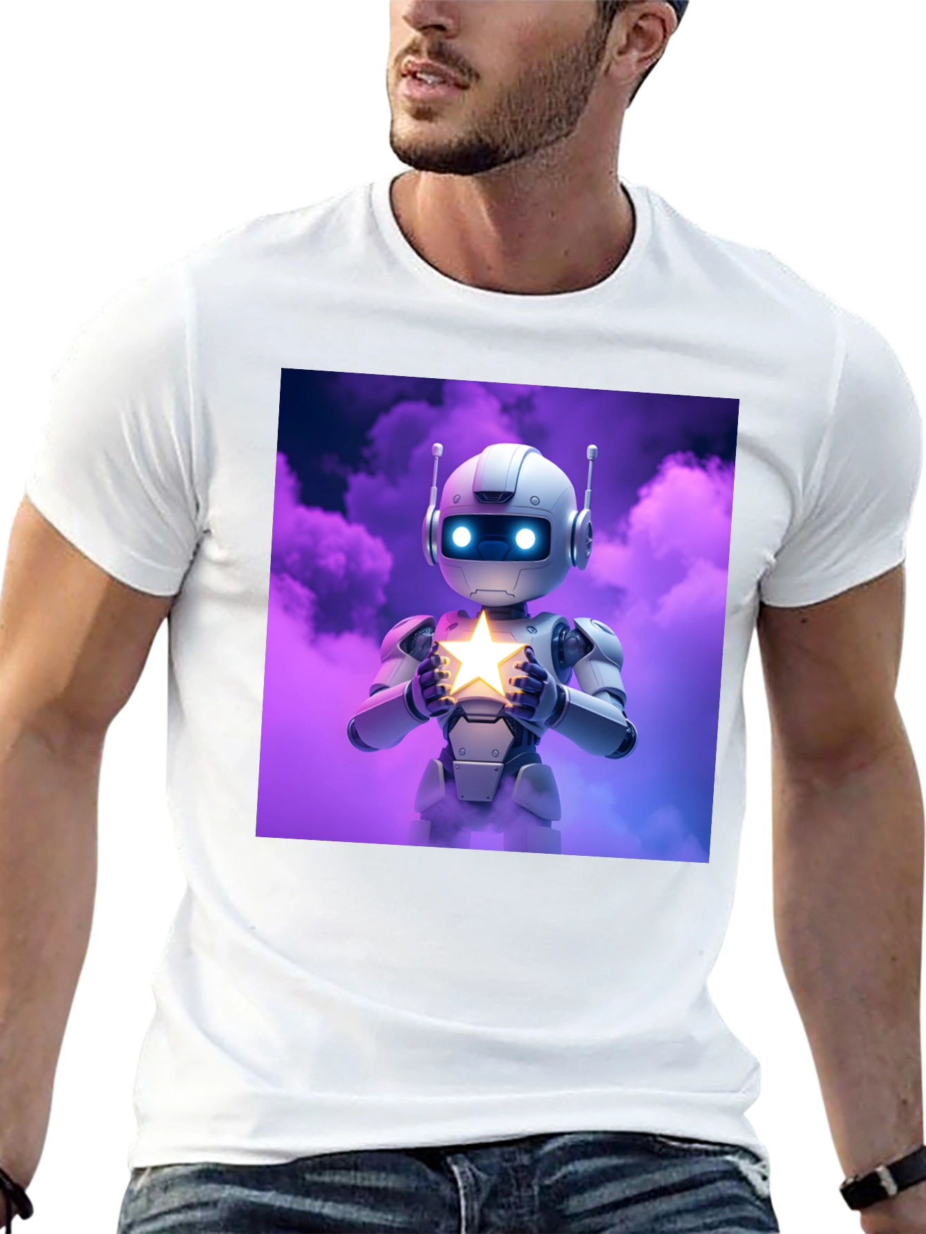 Black Robot Holding Star Graphic Tee view 13