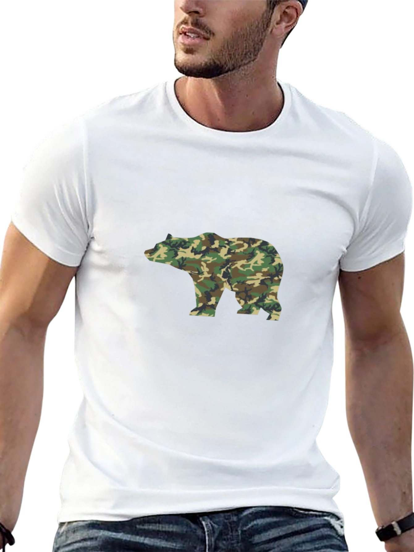 Black Camo Bear Graphic Tee - Black Cotton Blend Casual Shirt view 13