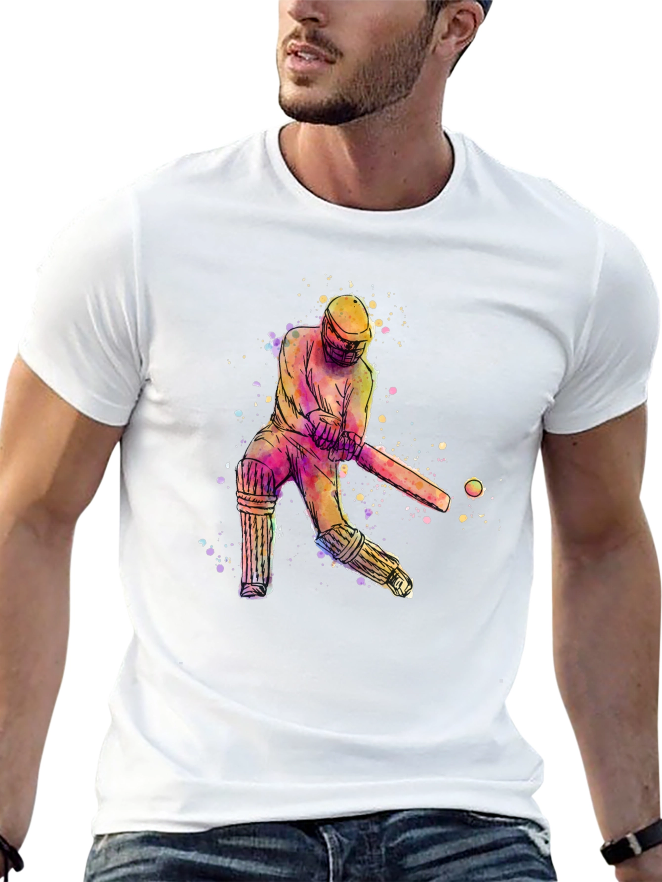 Black Cricket Player Watercolor Tee view 13