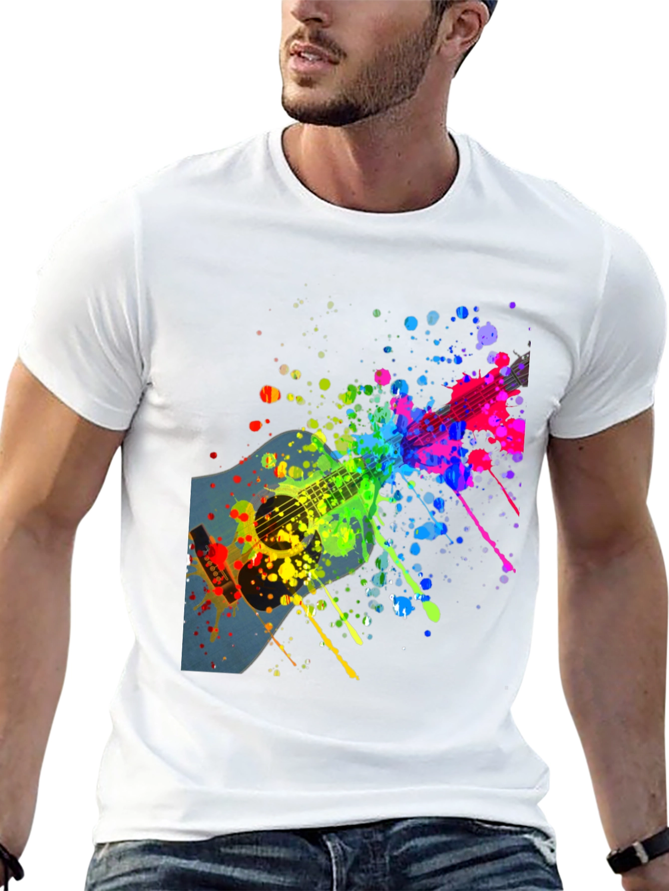 Black Colorful Guitar Splatter T-Shirt - Music Lover Tee view 13