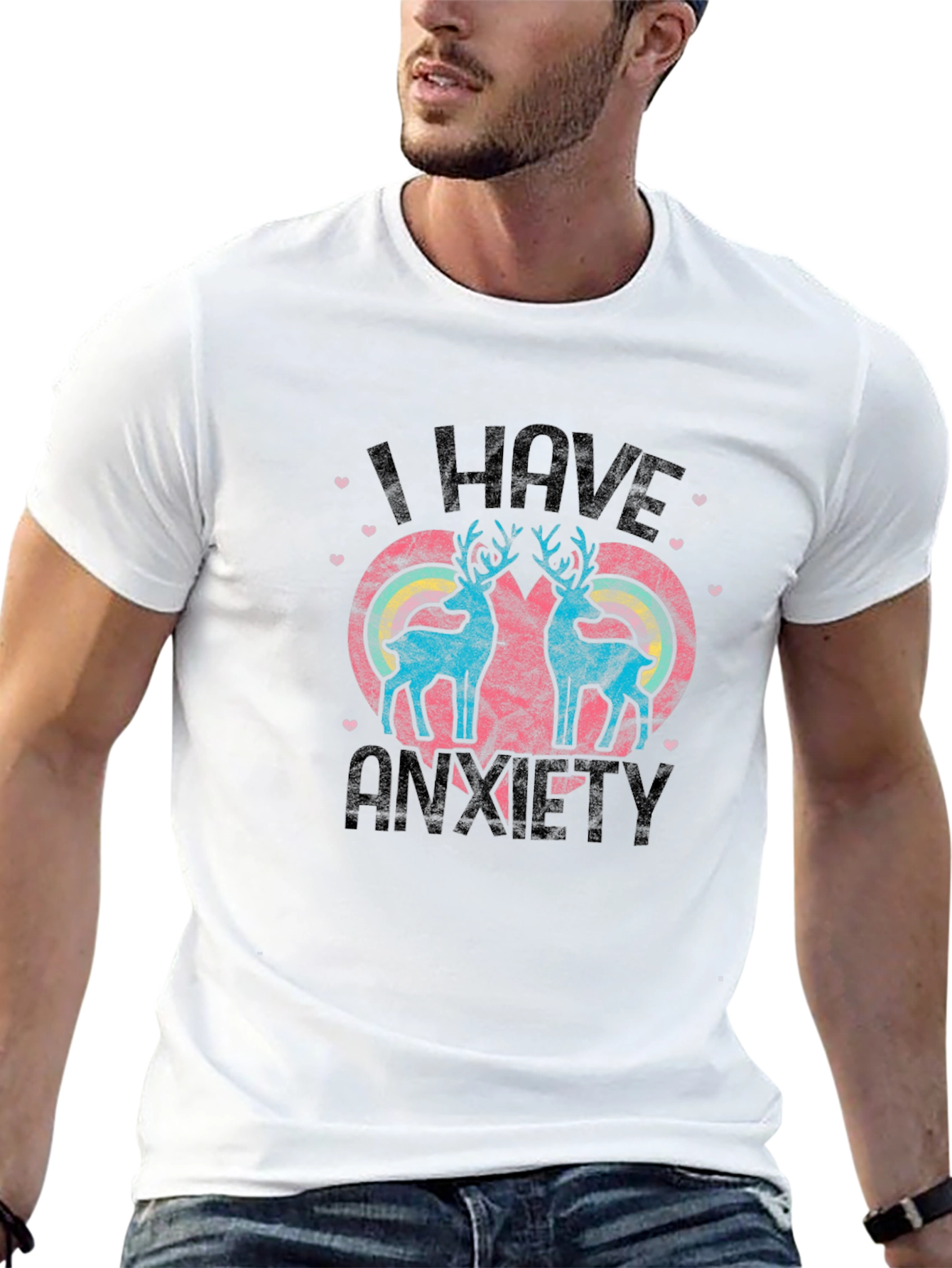 Black I Have Anxiety T-Shirt with Reindeer Heart Design view 13
