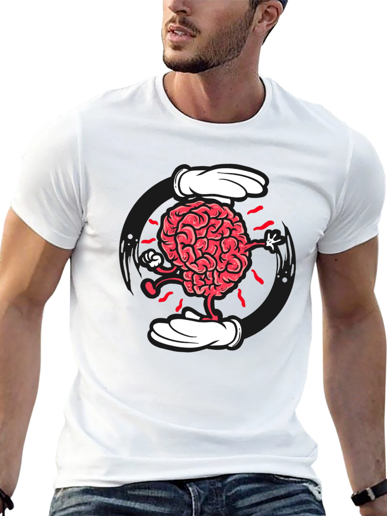 Black Cartoon Brain Graphic Tee - Black Cotton Blend view 13