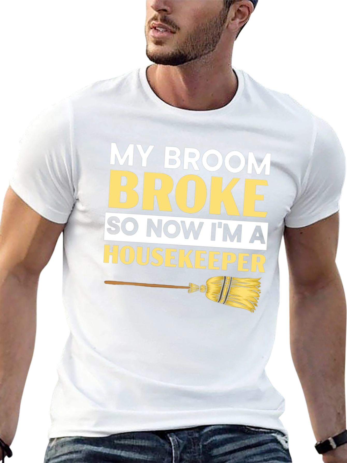 Black Broom Broke Housekeeper T-Shirt - Funny Cleaning Tee view 13